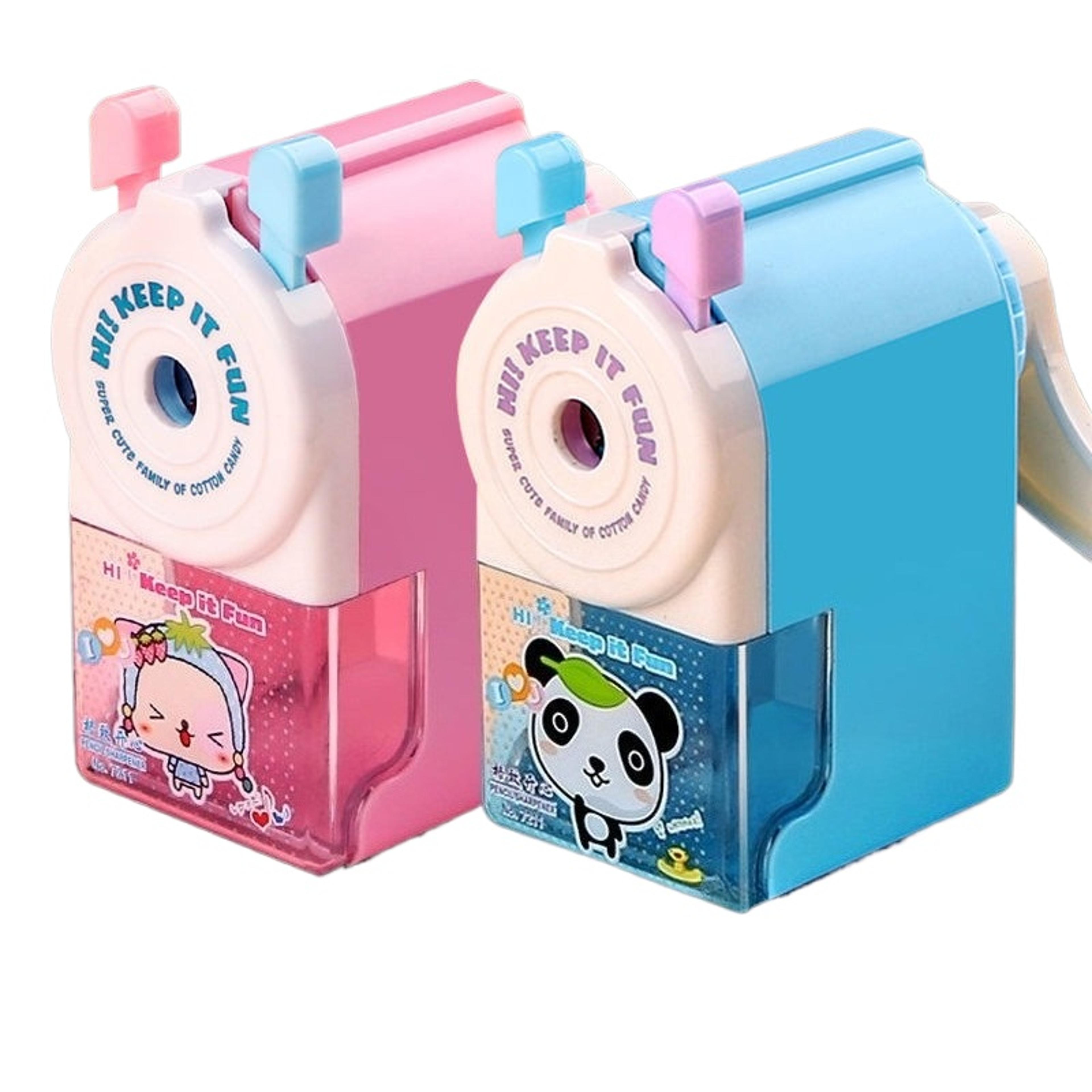 hand-cranked cartoon animal pencil sharpener, auto-lead feed, ideal school supply