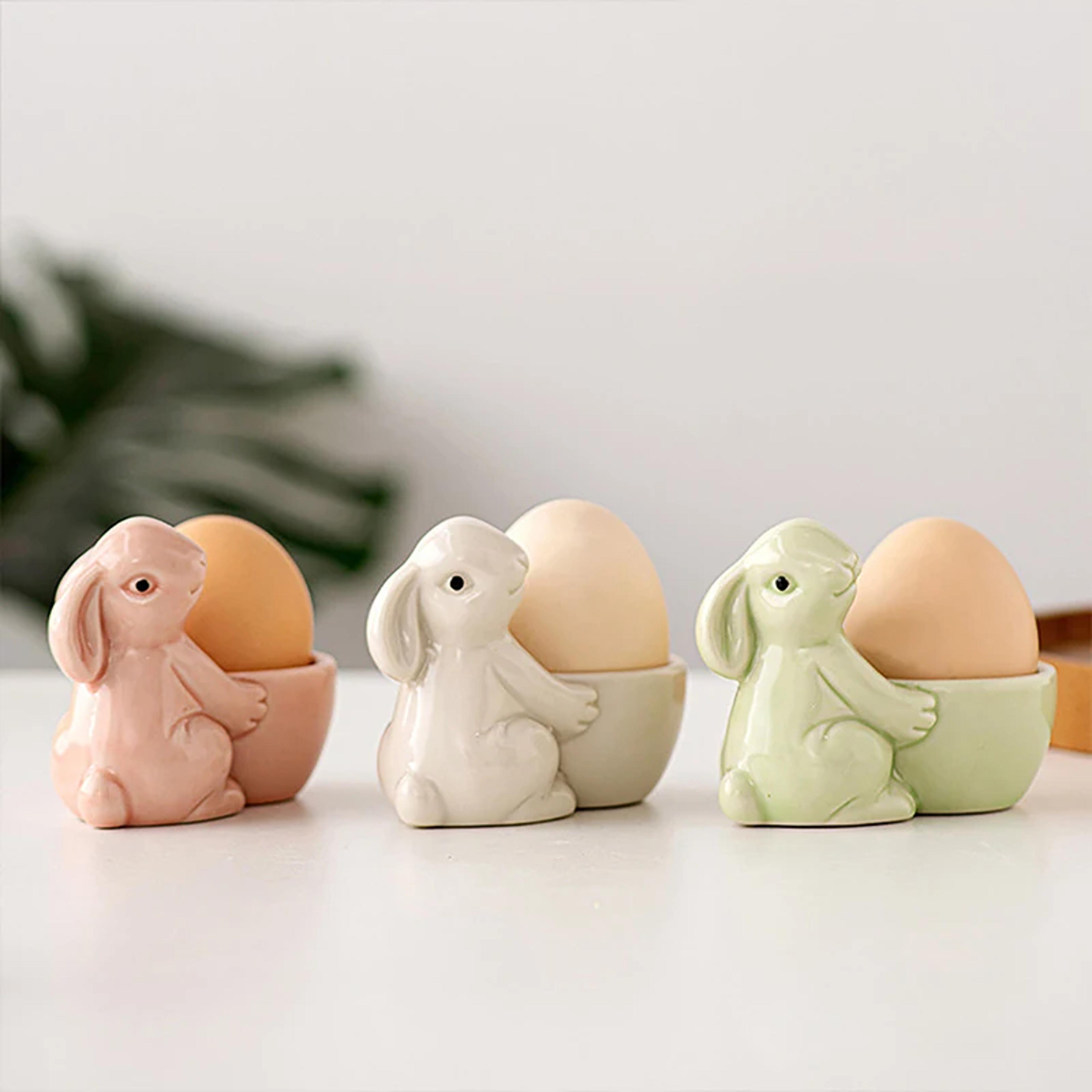 cute ceramic rabbit egg cups, breakfast egg holder, simple desktop, office, living room decor ornament