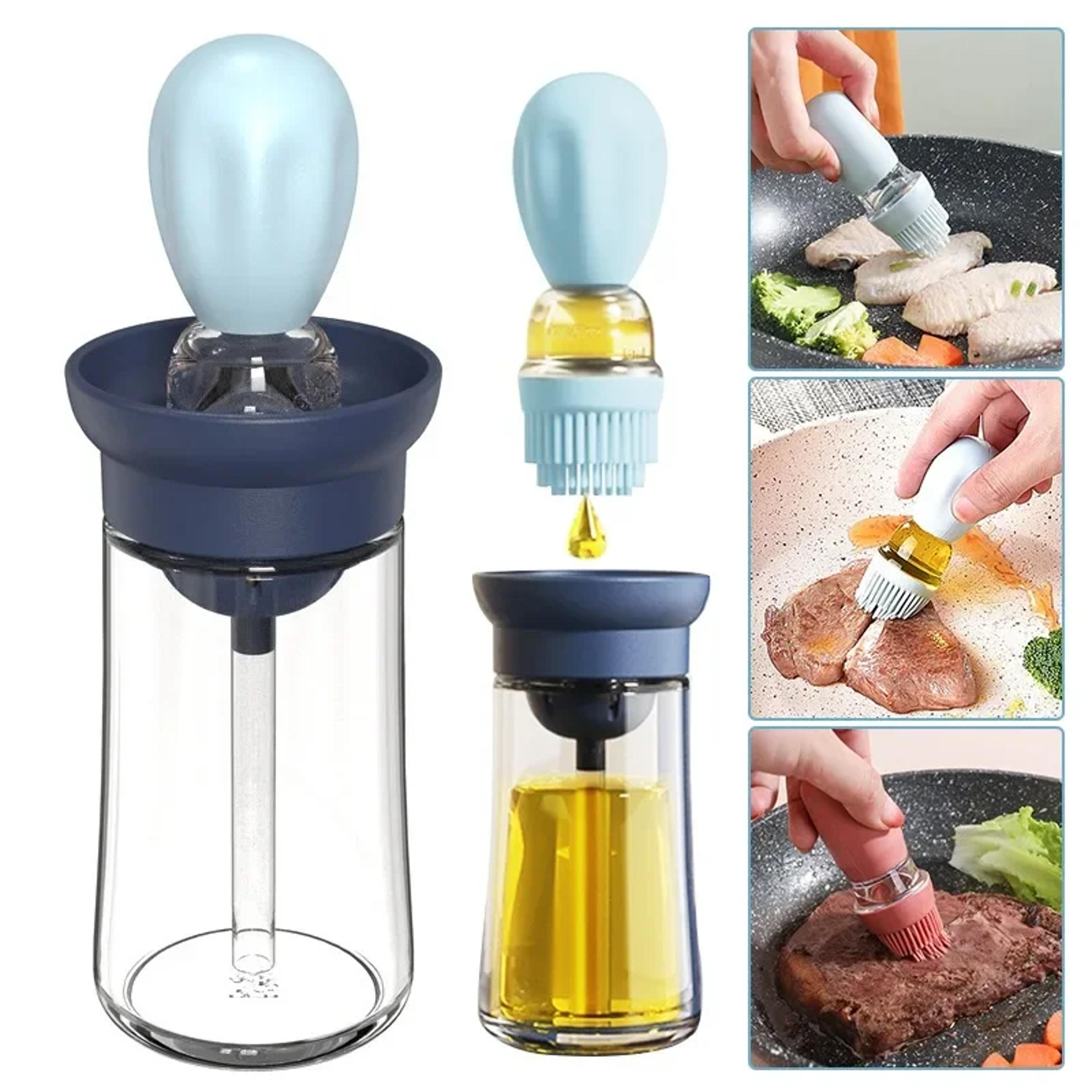glass olive oil dispenser bottle, silicone dropper measuring oil dispenser, silicone brush kitchen tool
