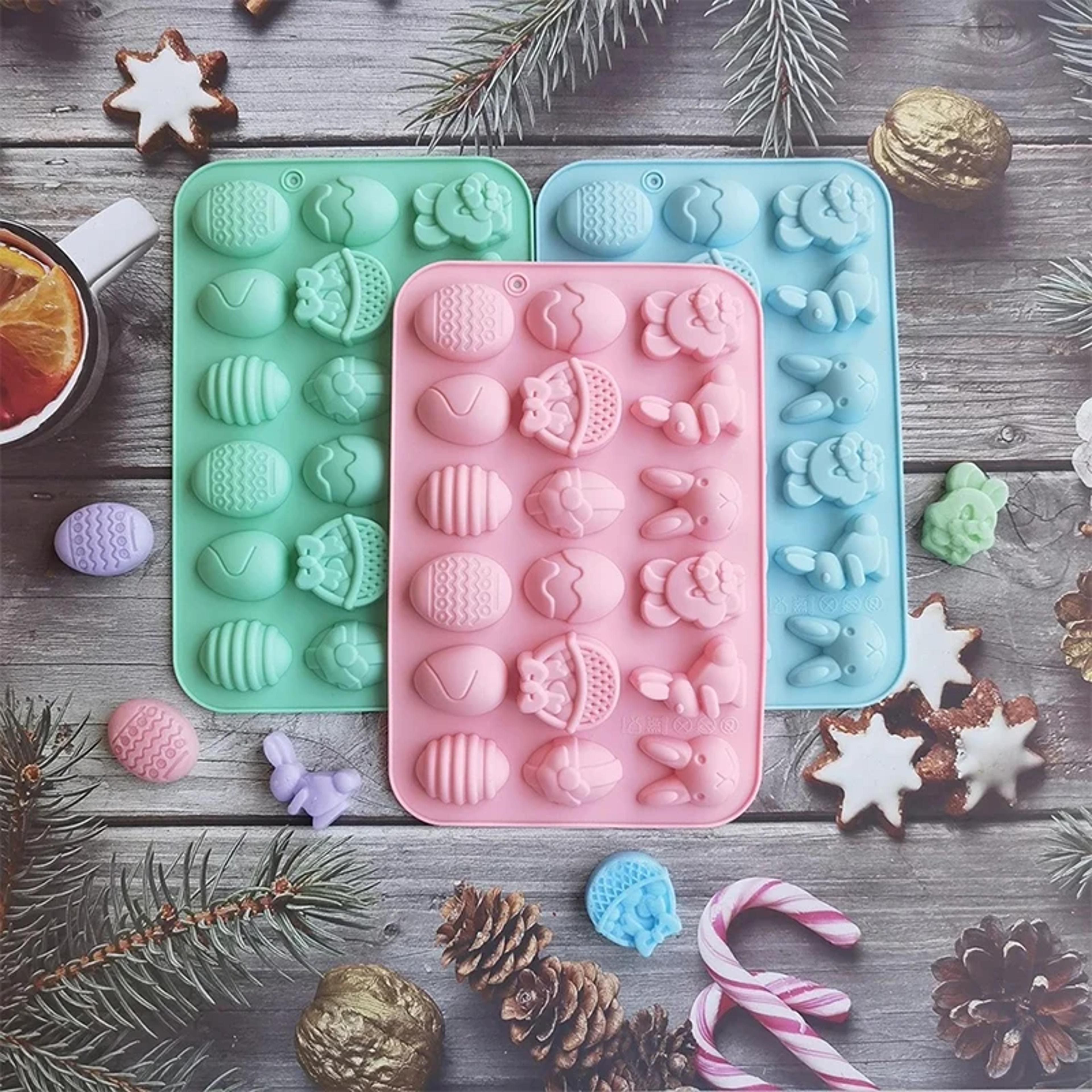 rabbit easter silicone mold, colored egg chocolate mold for cake, soap, holiday decoration