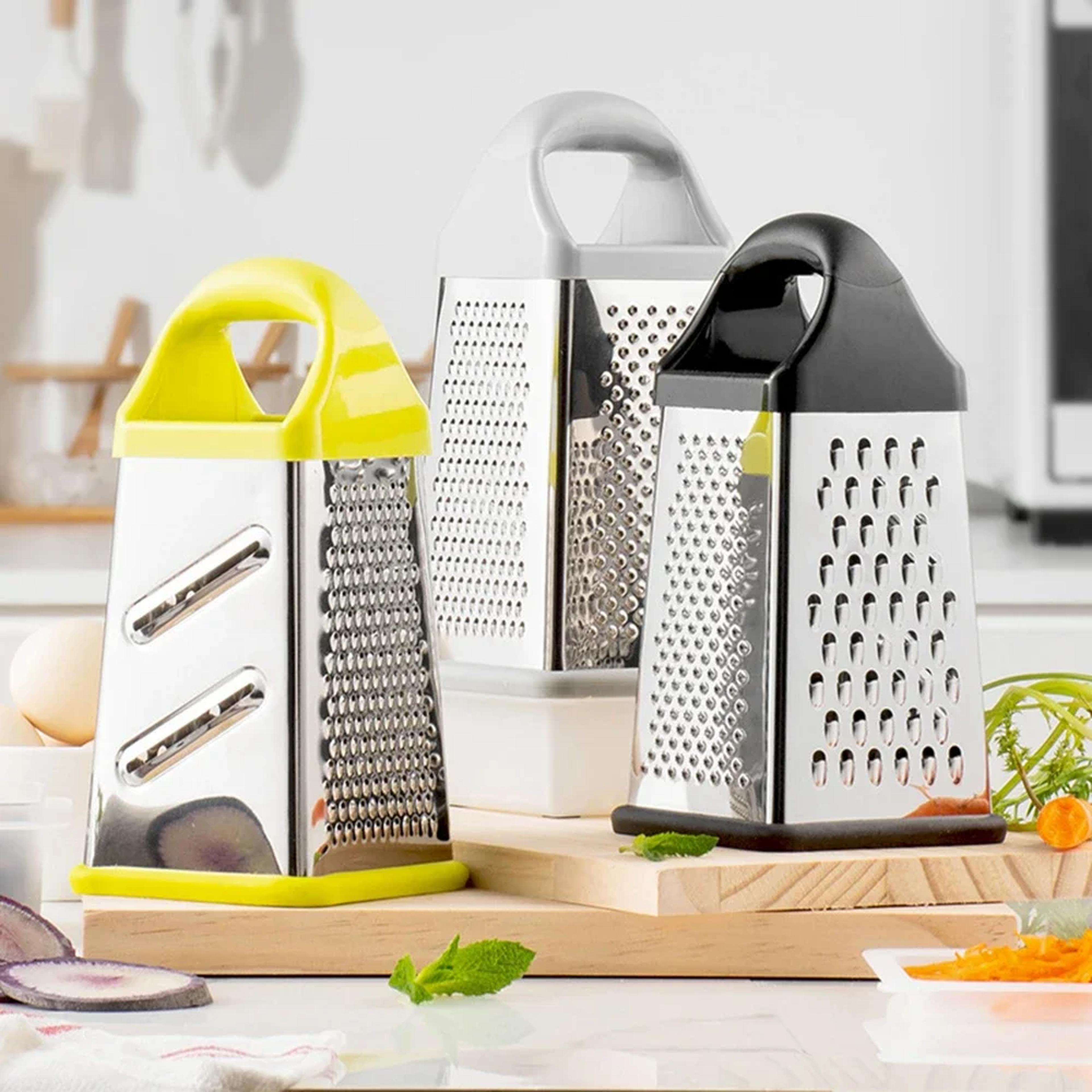 stainless steel multipurpose grater vegetable slicer, four-side box grater for potatoes, radishes & garlic