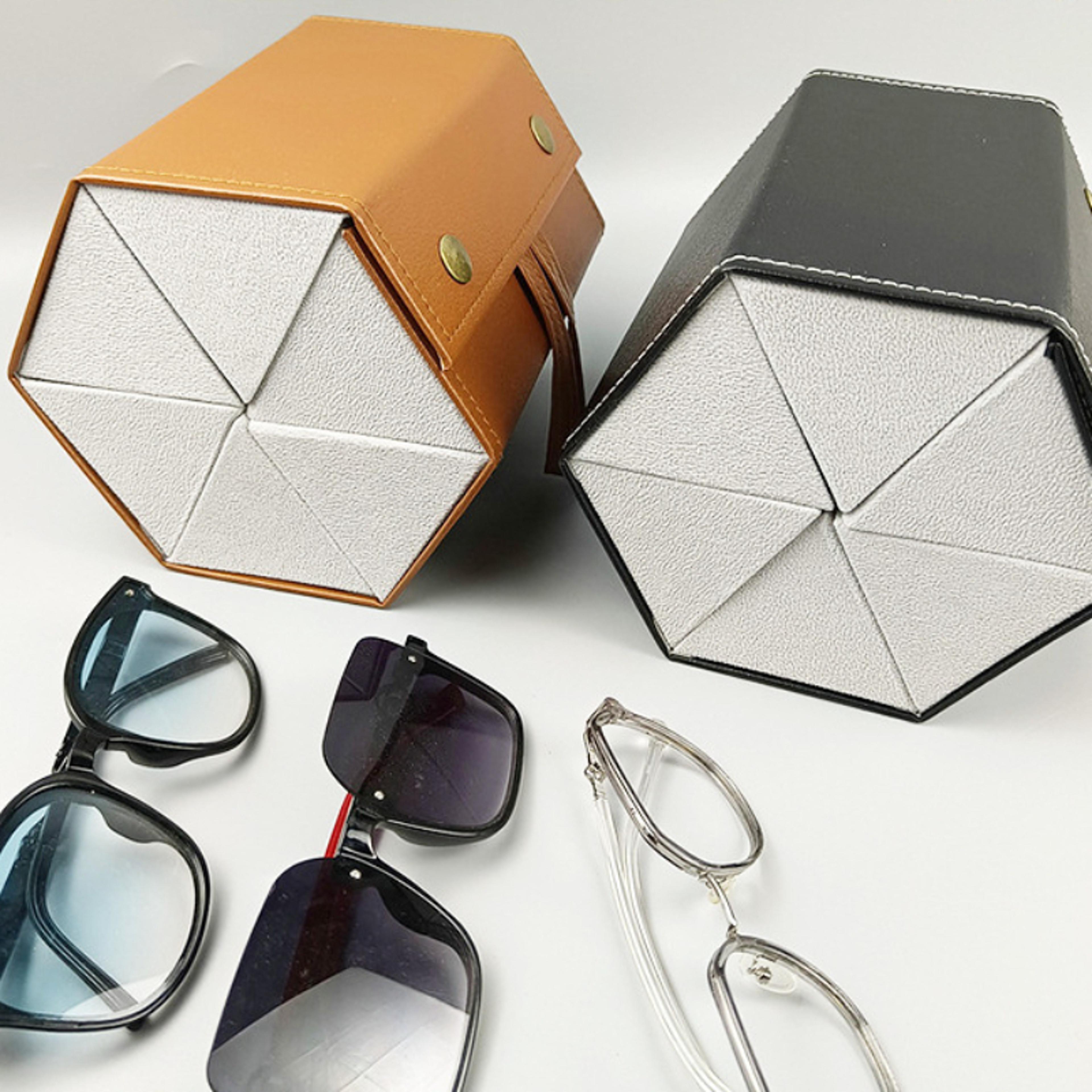leather multi grid glasses case, folding hexagonal anti pressure sunglasses case