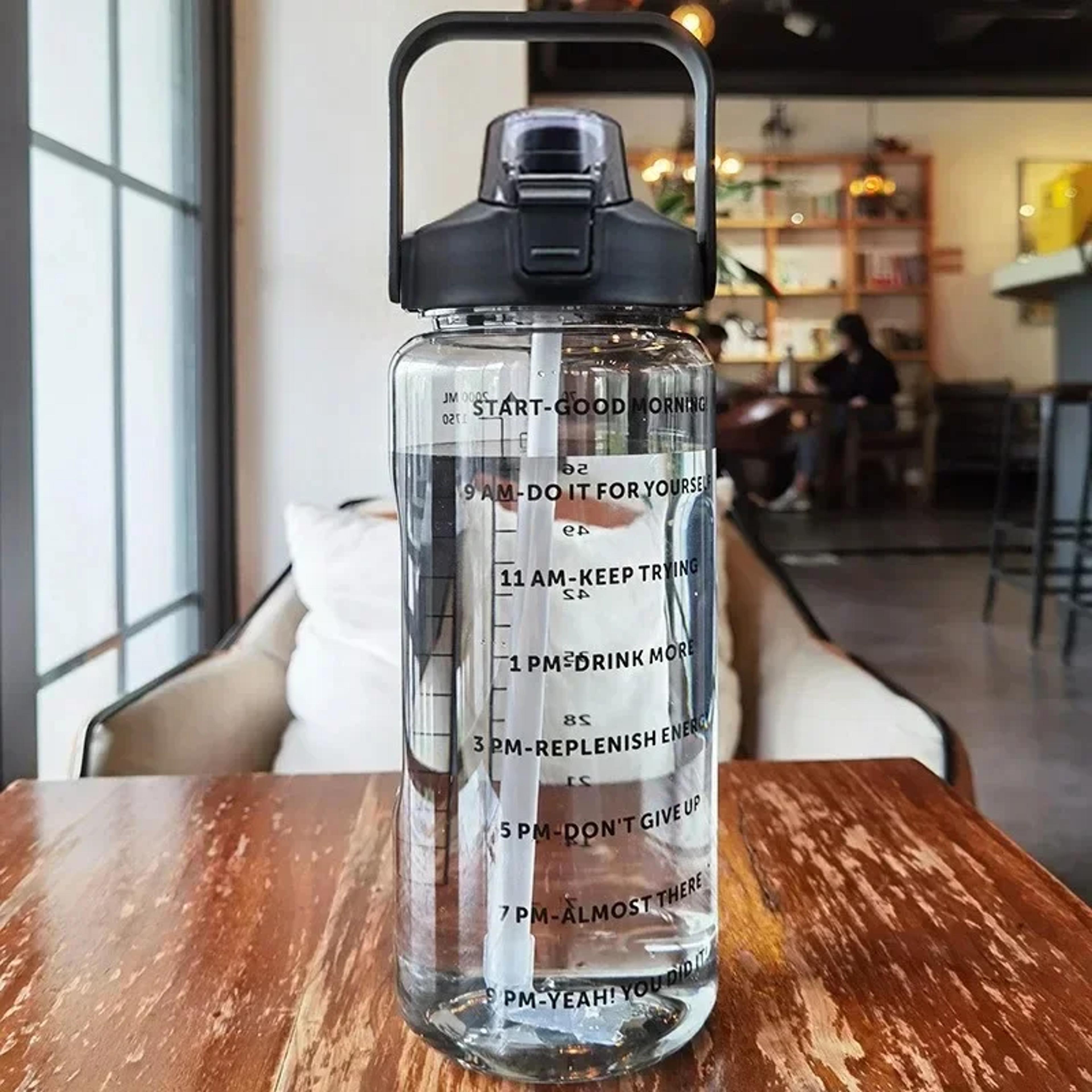 water bottle with straw, plastic sports cup for outdoor fitness, high value big fat cup with time marker