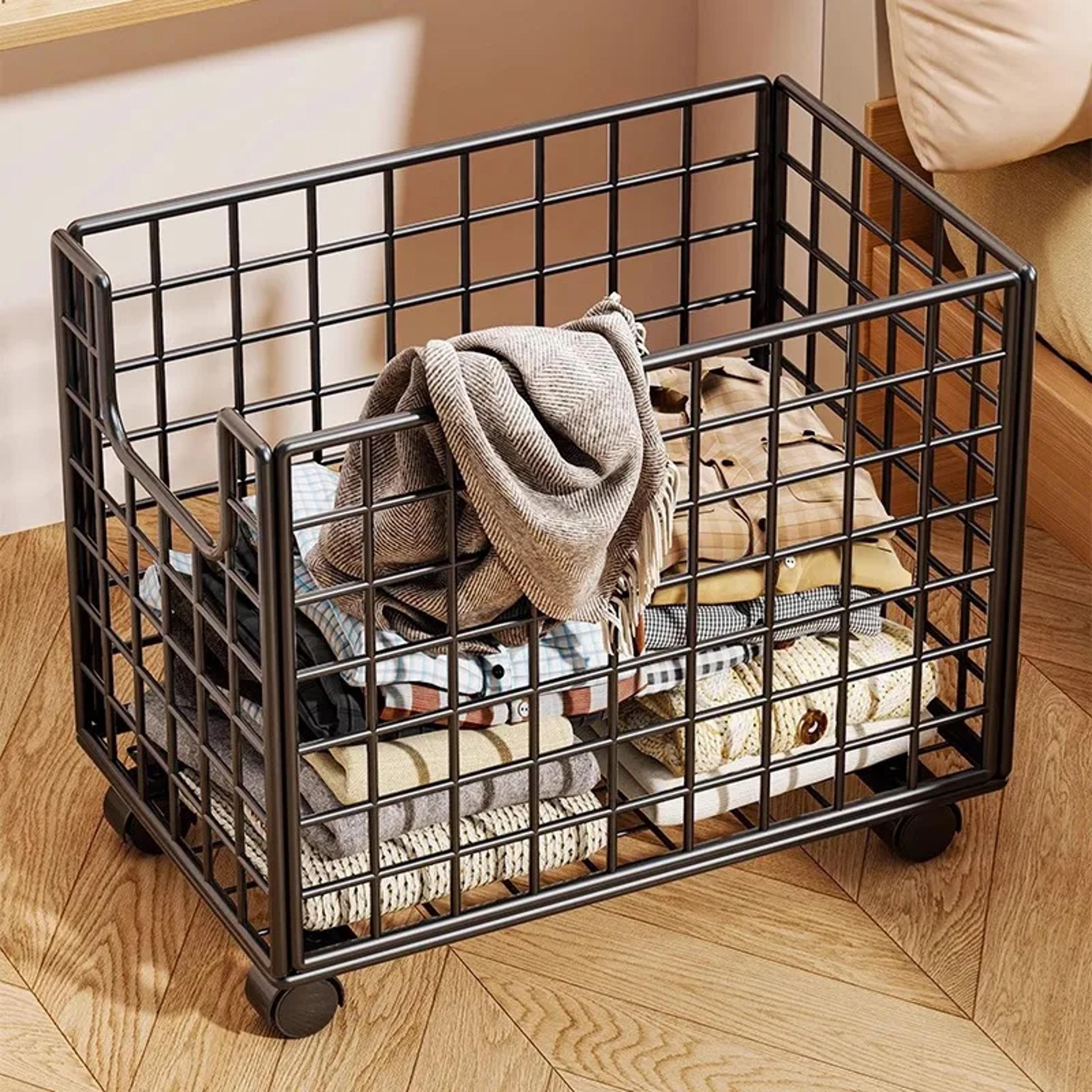 multi-purpose organizer for laundry, bathroom & kitchen, metal rolling storage basket with wheels