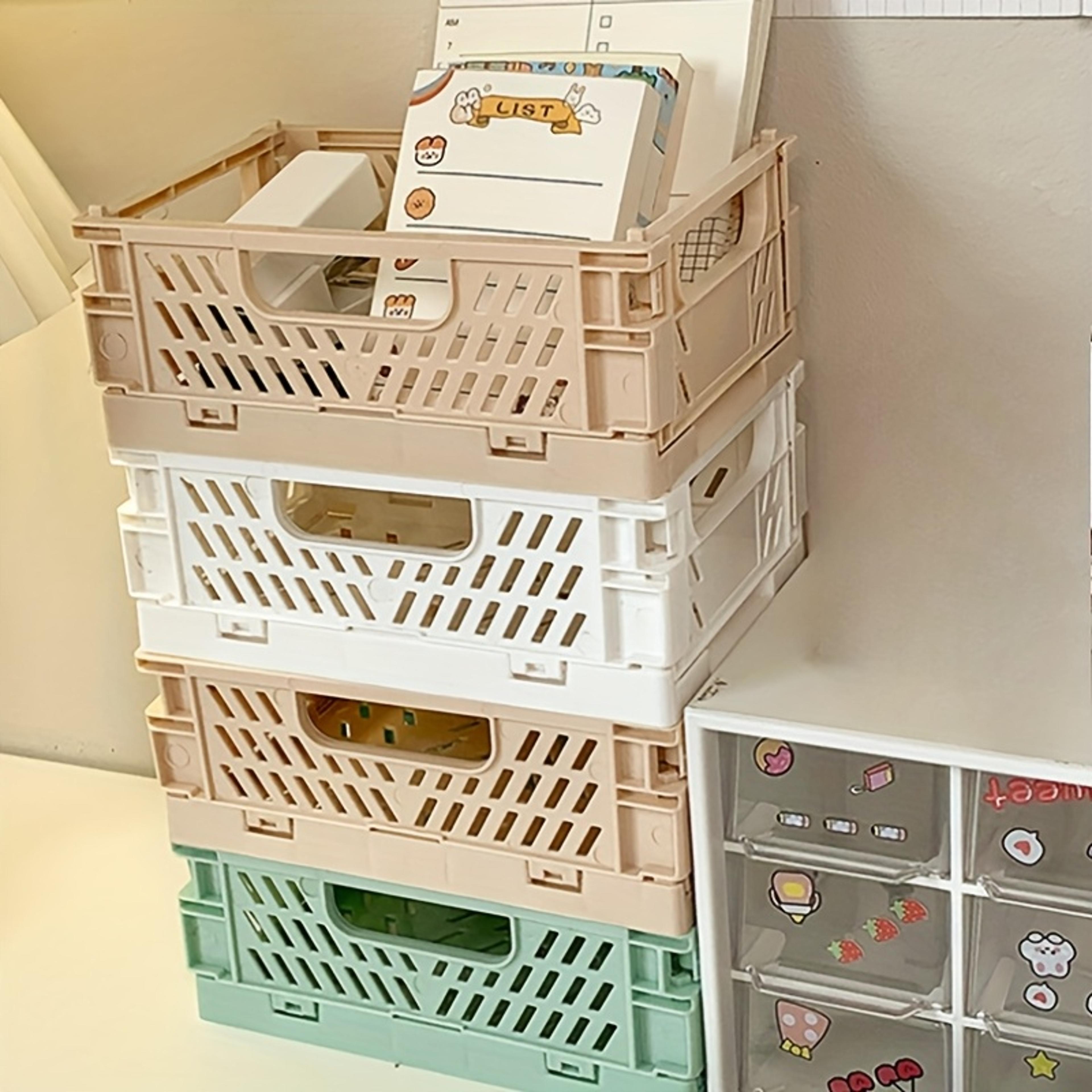 durable foldable plastic storage crates, organizer bins for office, bathroom, kitchen, perfect for small spaces