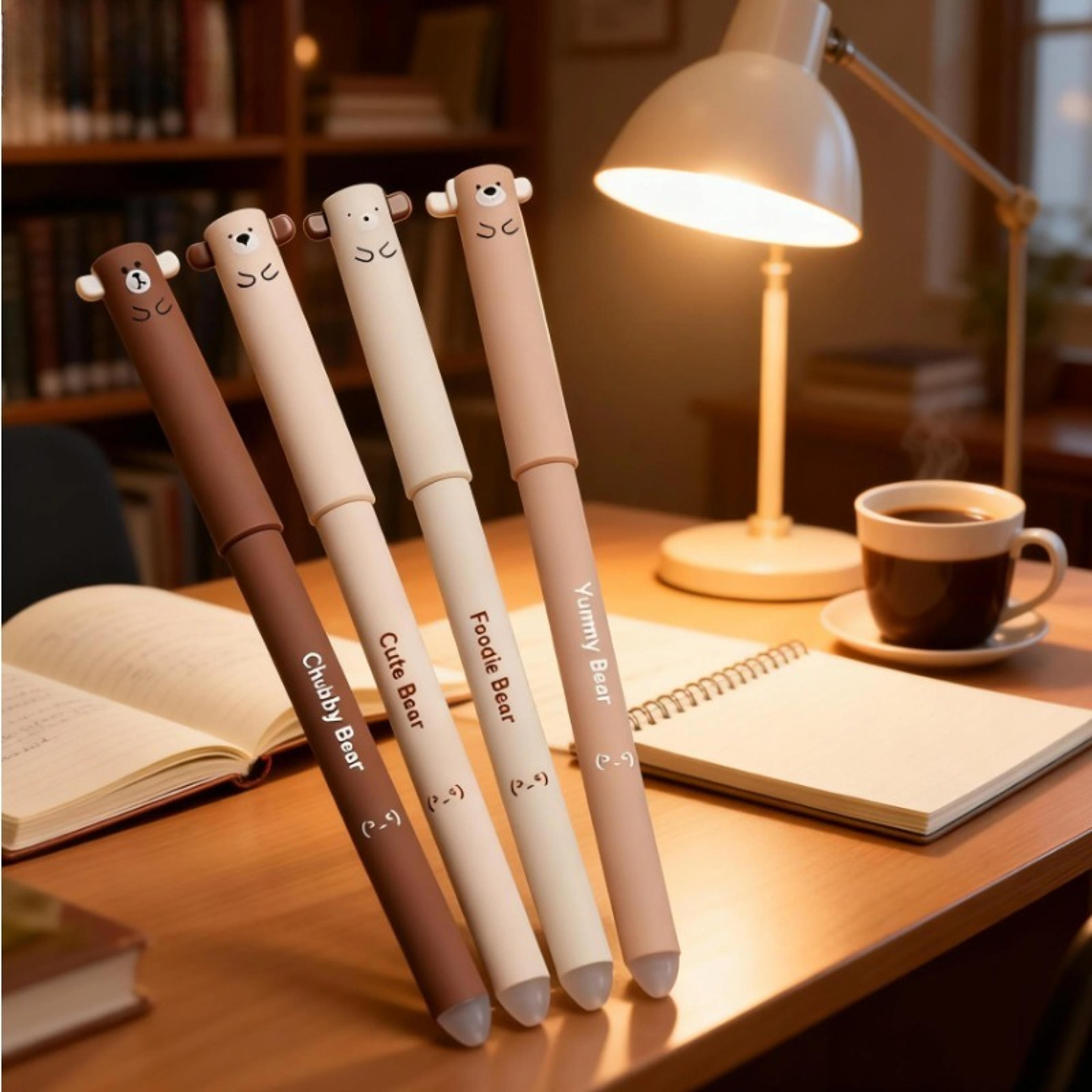 cartoon hot erasable mocha pen, bear erasable pen, coffee bear neutral pen