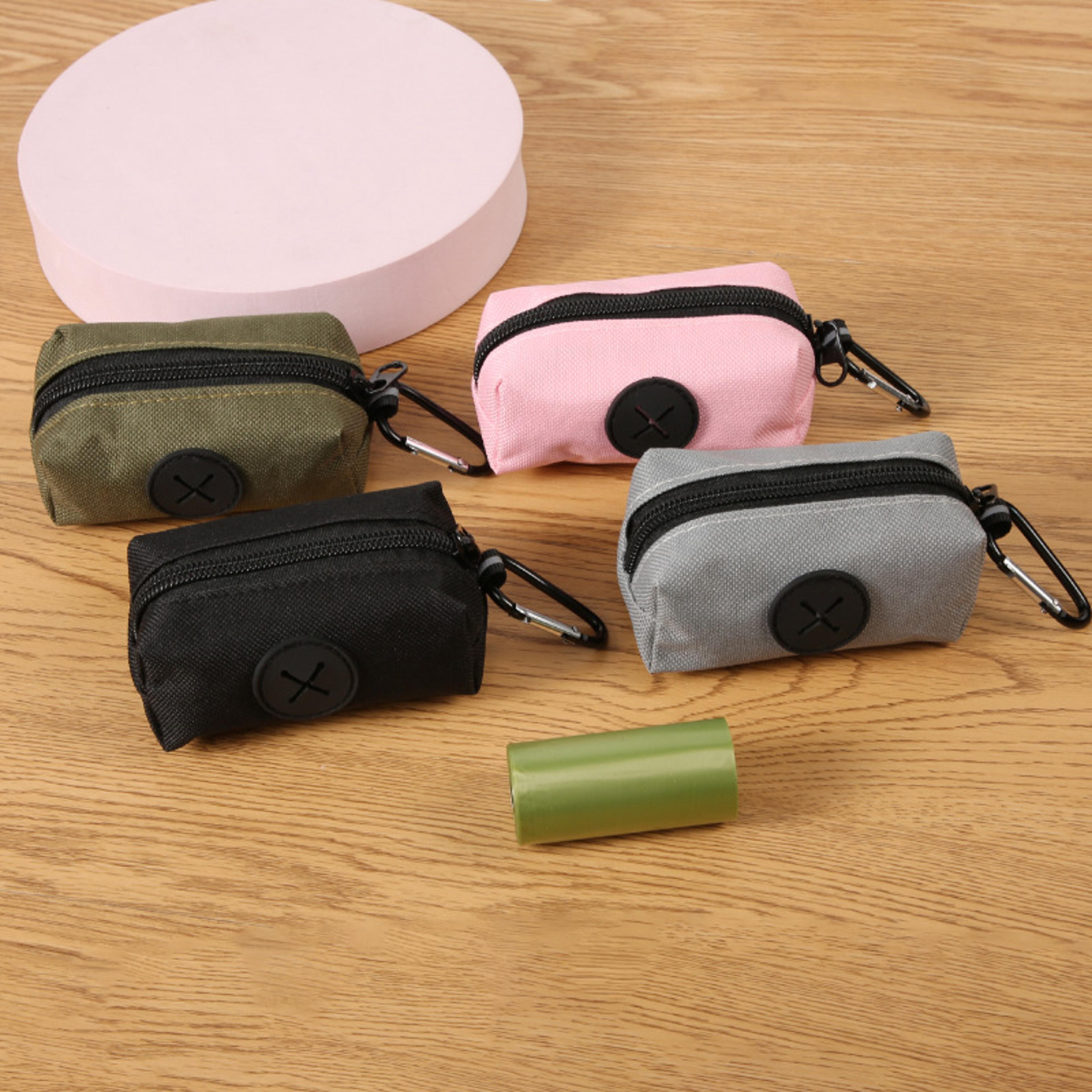 outdoor pet waste bag dispenser with carabiner clip, canvas dog poop bag holder