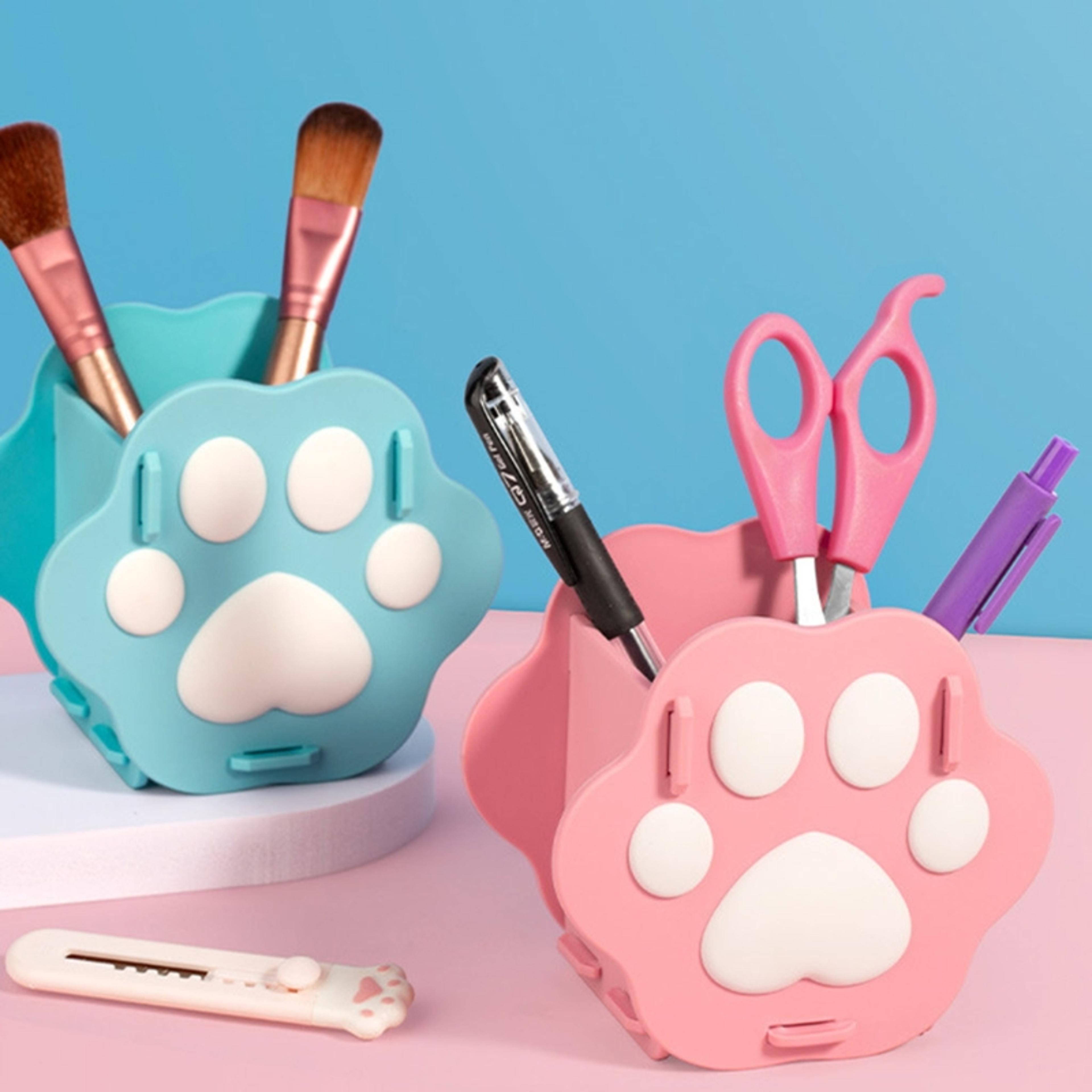pen holder stationery holder, cute cat paw desk organizer for office
