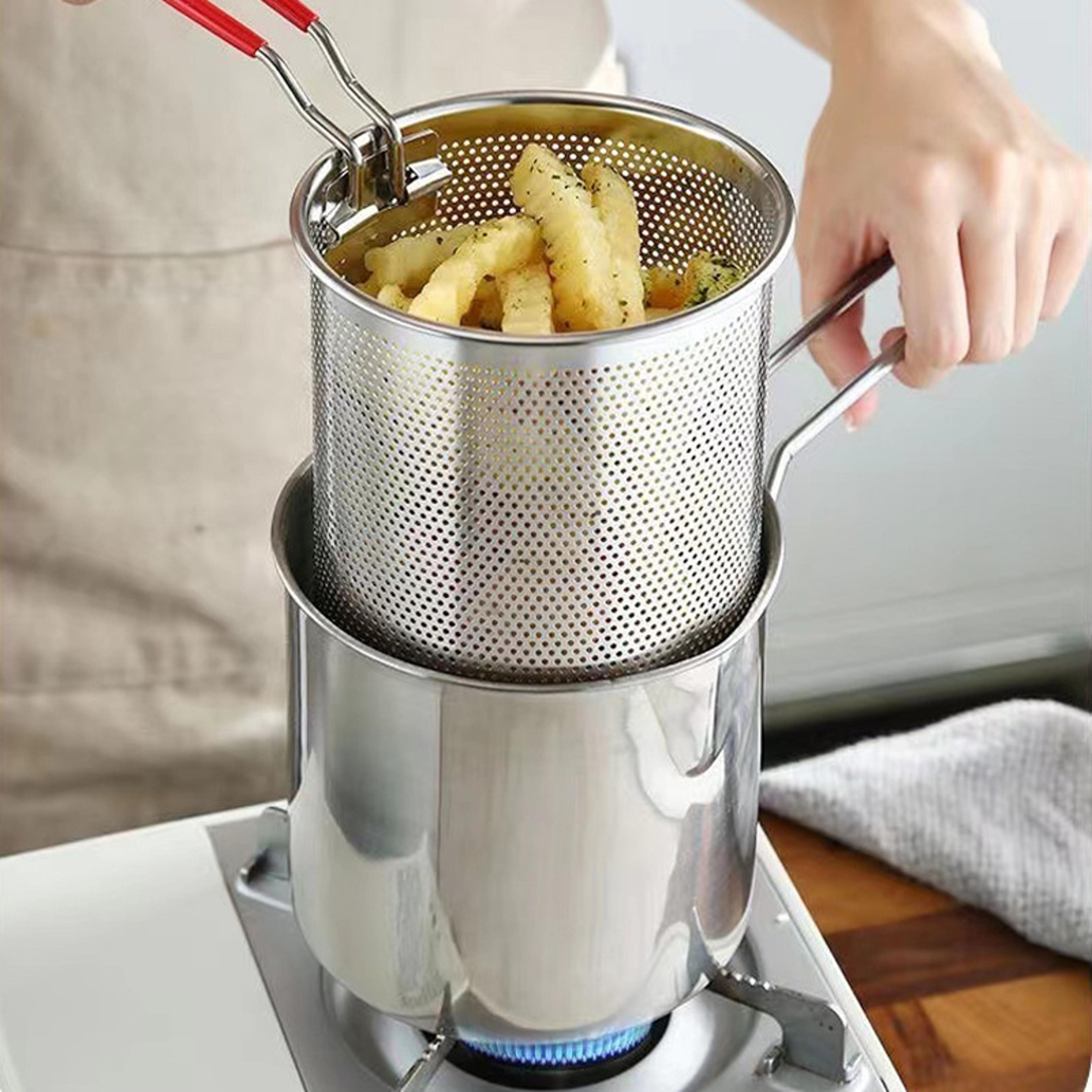 stainless steel fryer set, japanese deep oil-saving cooking tools, tempura basket