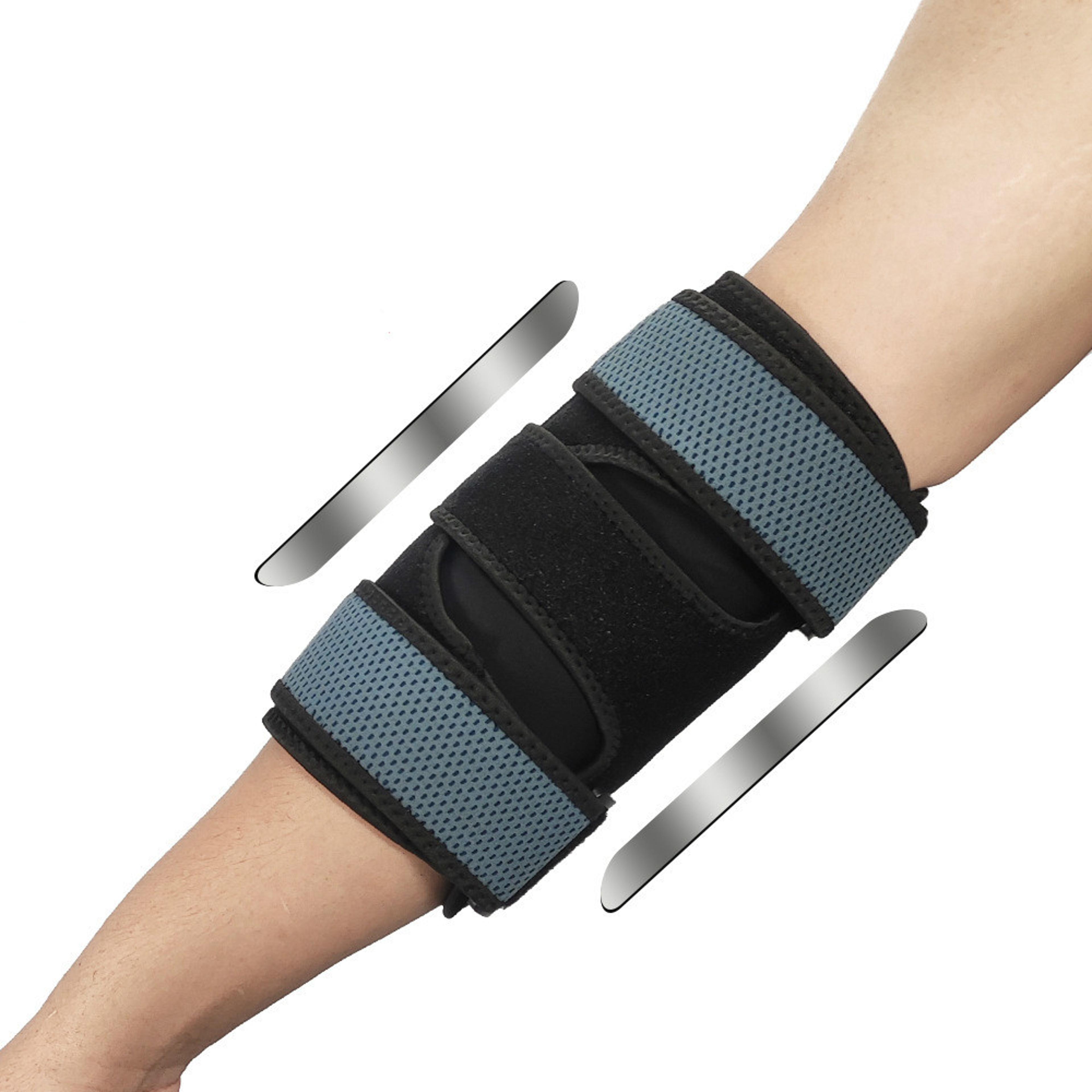 night elbow sleep support stabilizer with elbow brace guard, 2 removable metal splints for tendonitis, cubital tunnel