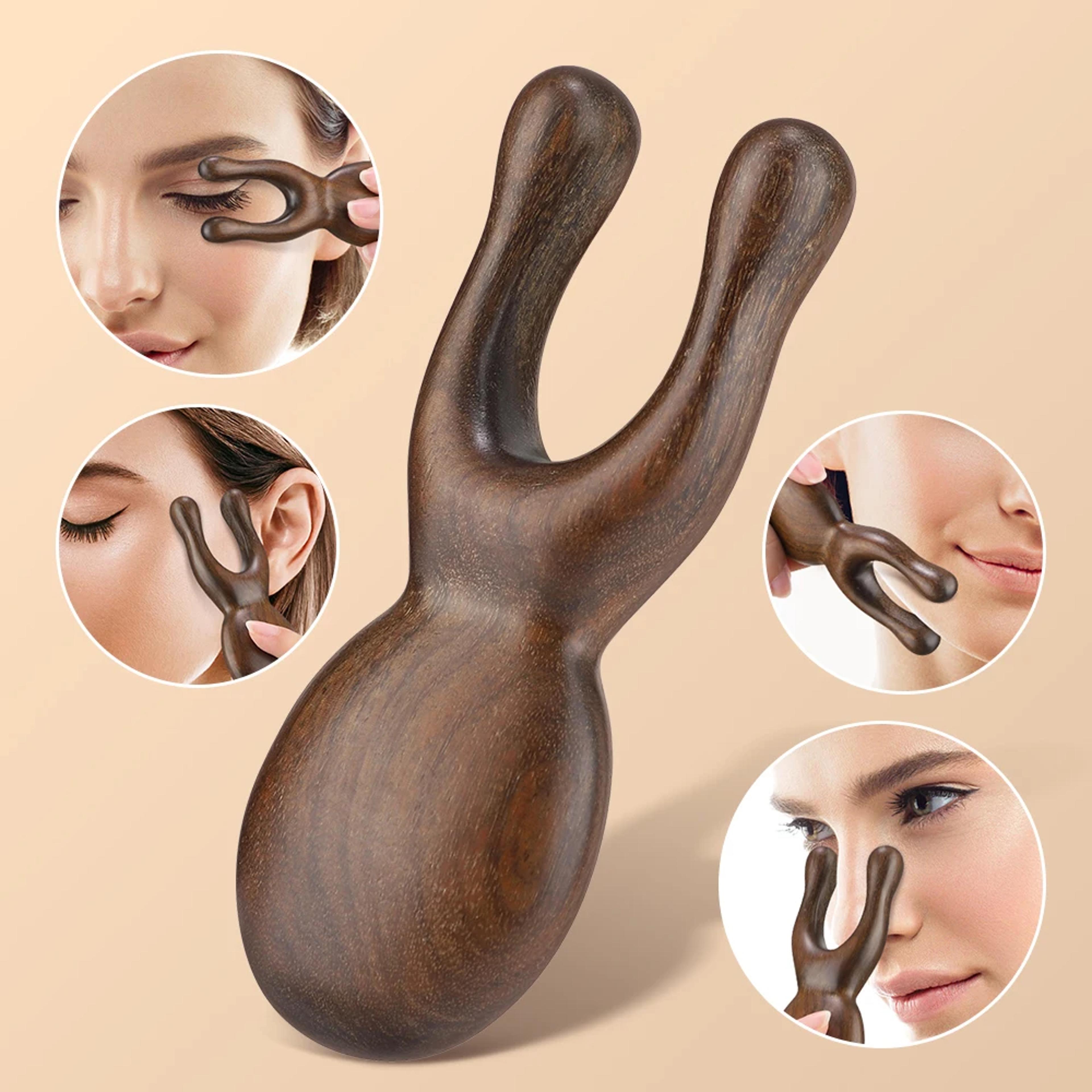 sandalwood gua sha head massager, wooden massage tool for face, eye, nose wood therapy acupressure