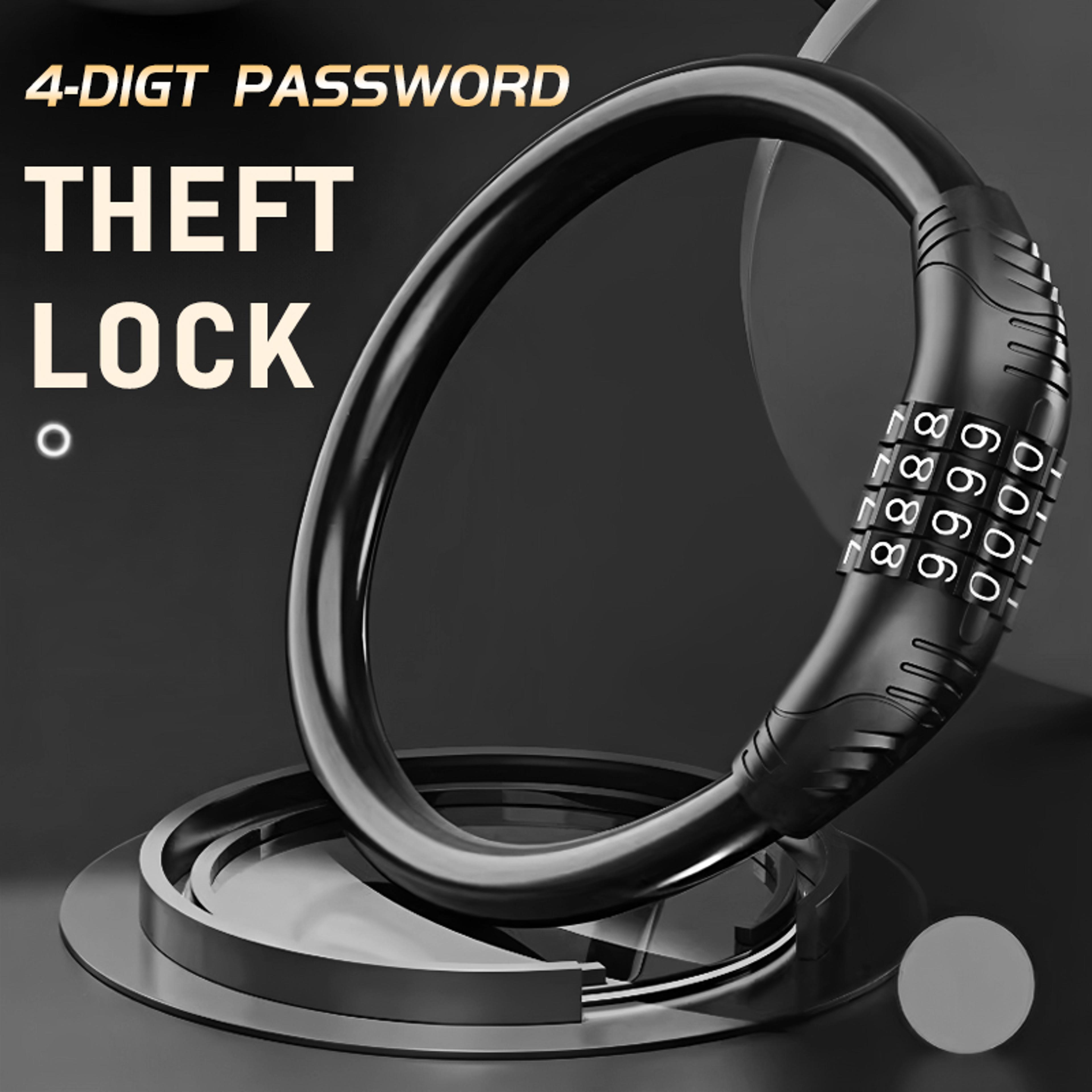 reinforced steel cable bike lock, 4-digit high-security combination for bikes & scooters