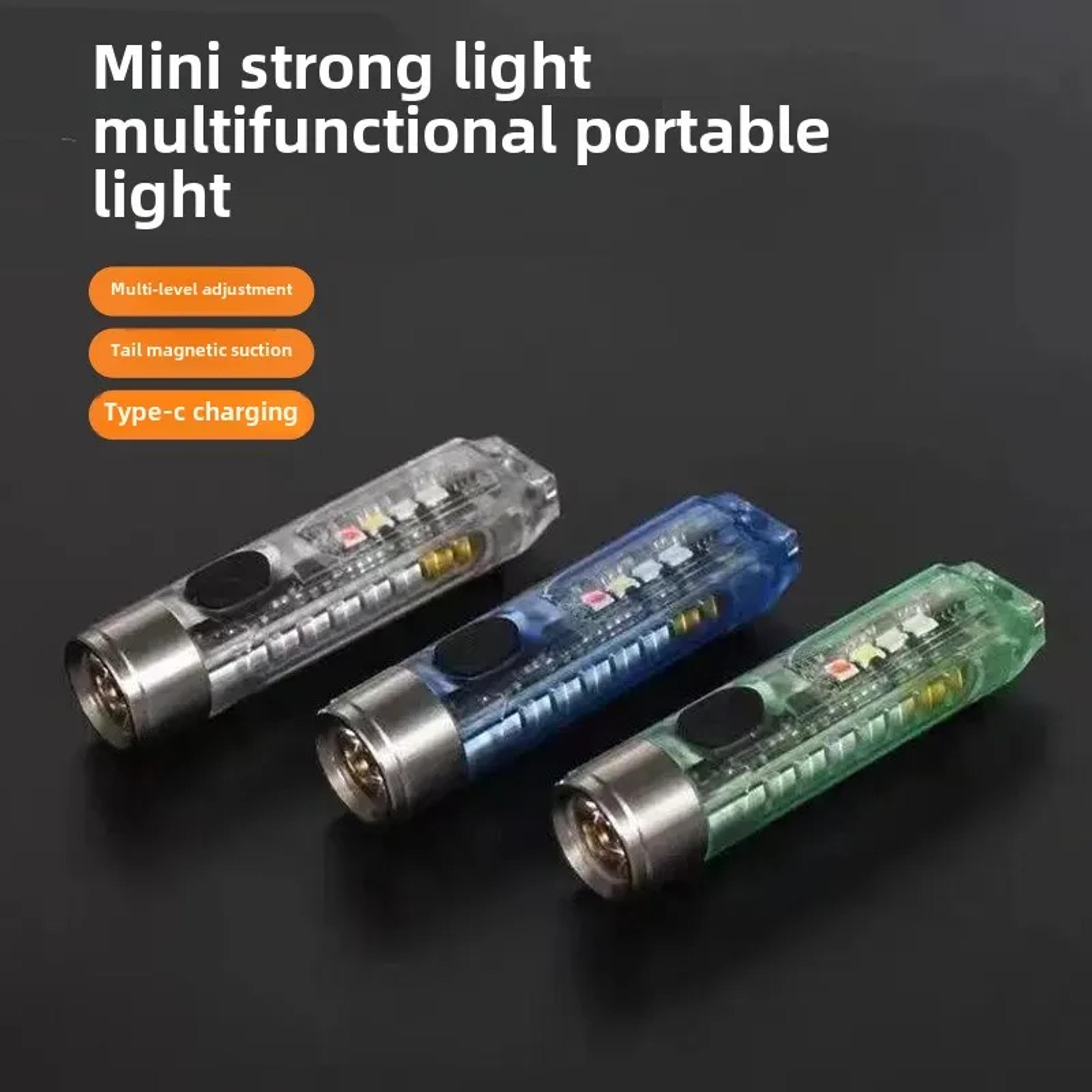 mini portable outdoor led keychain light, charging magnetic small flashlight, strong warning light