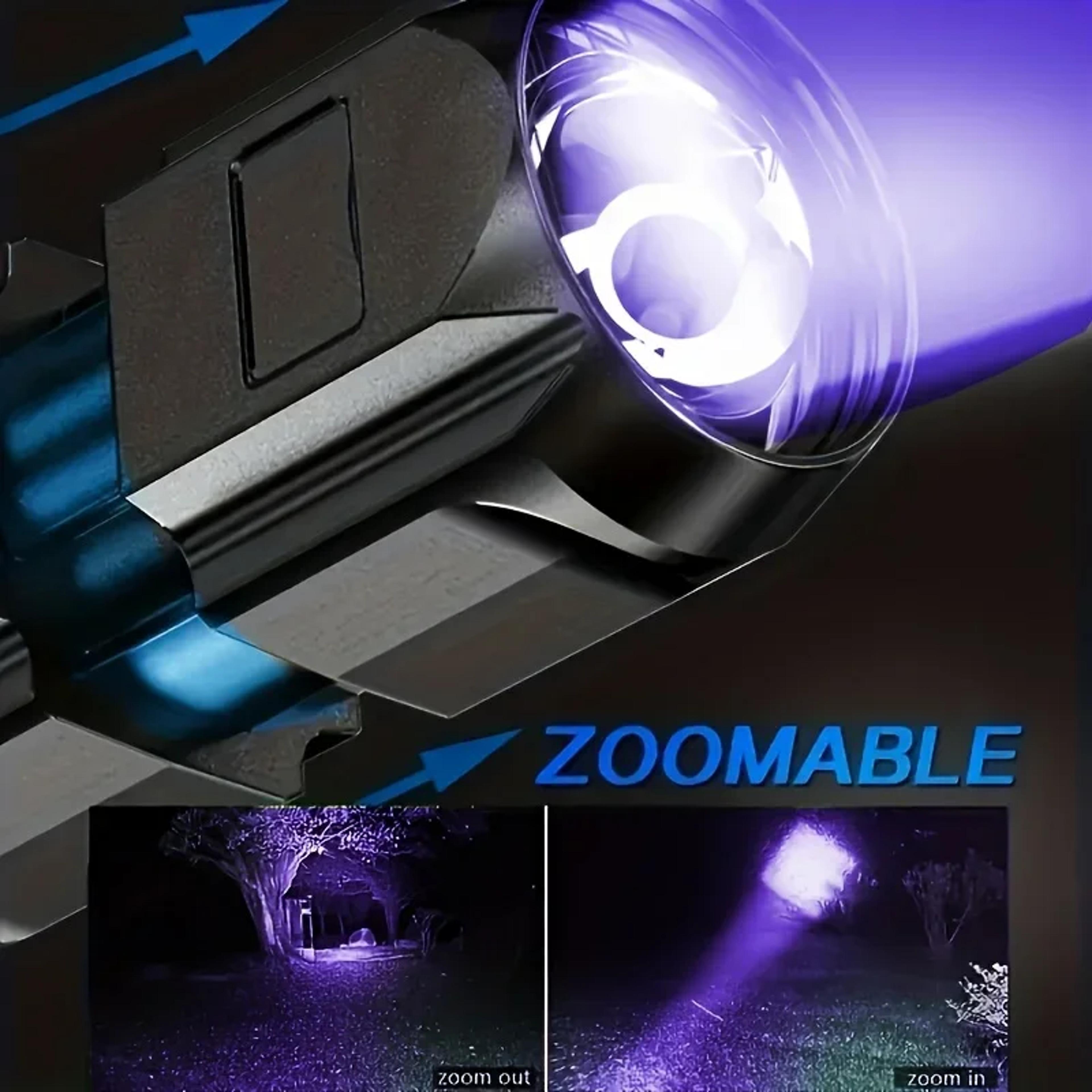uv flashlight, portable zoomable torch, 3 modes, abs, for pet stains, fluorescent detection, ideal for camping