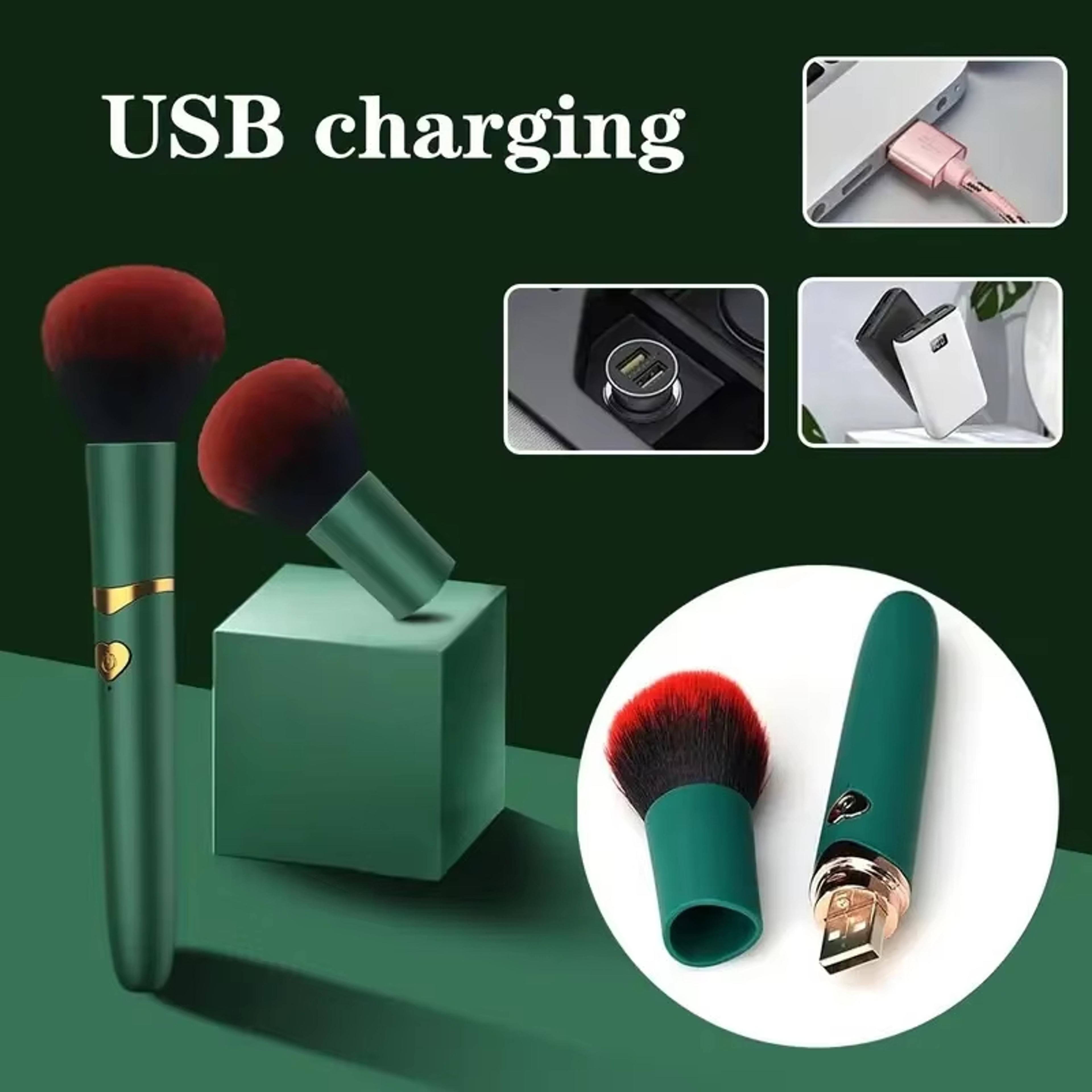 rechargeable electric vibration makeup brush, soft fluffy foundation tool, portable detail brush