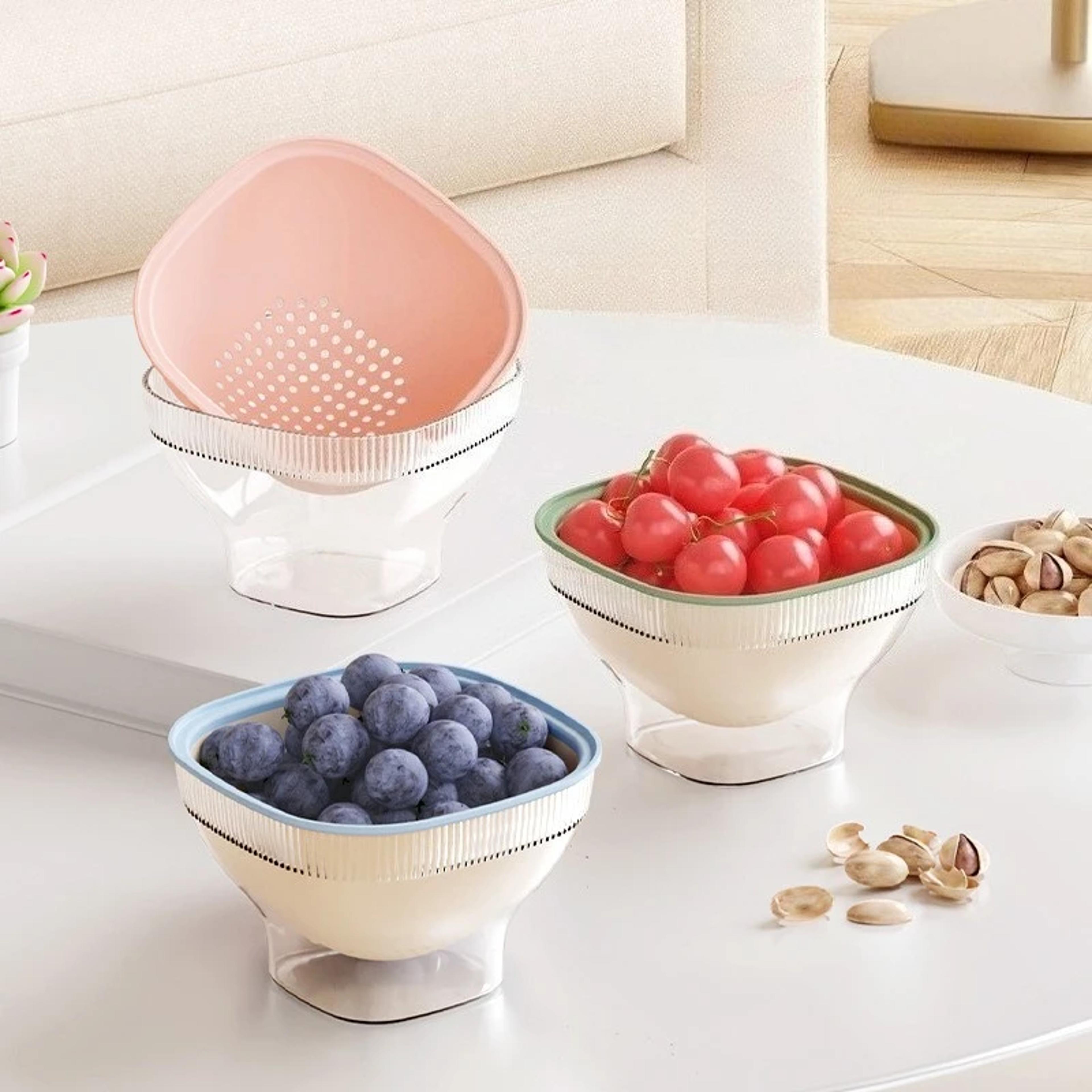 fruit vegetable washing storage basket, double layer dustproof kitchen organizer, kitchen drain basket