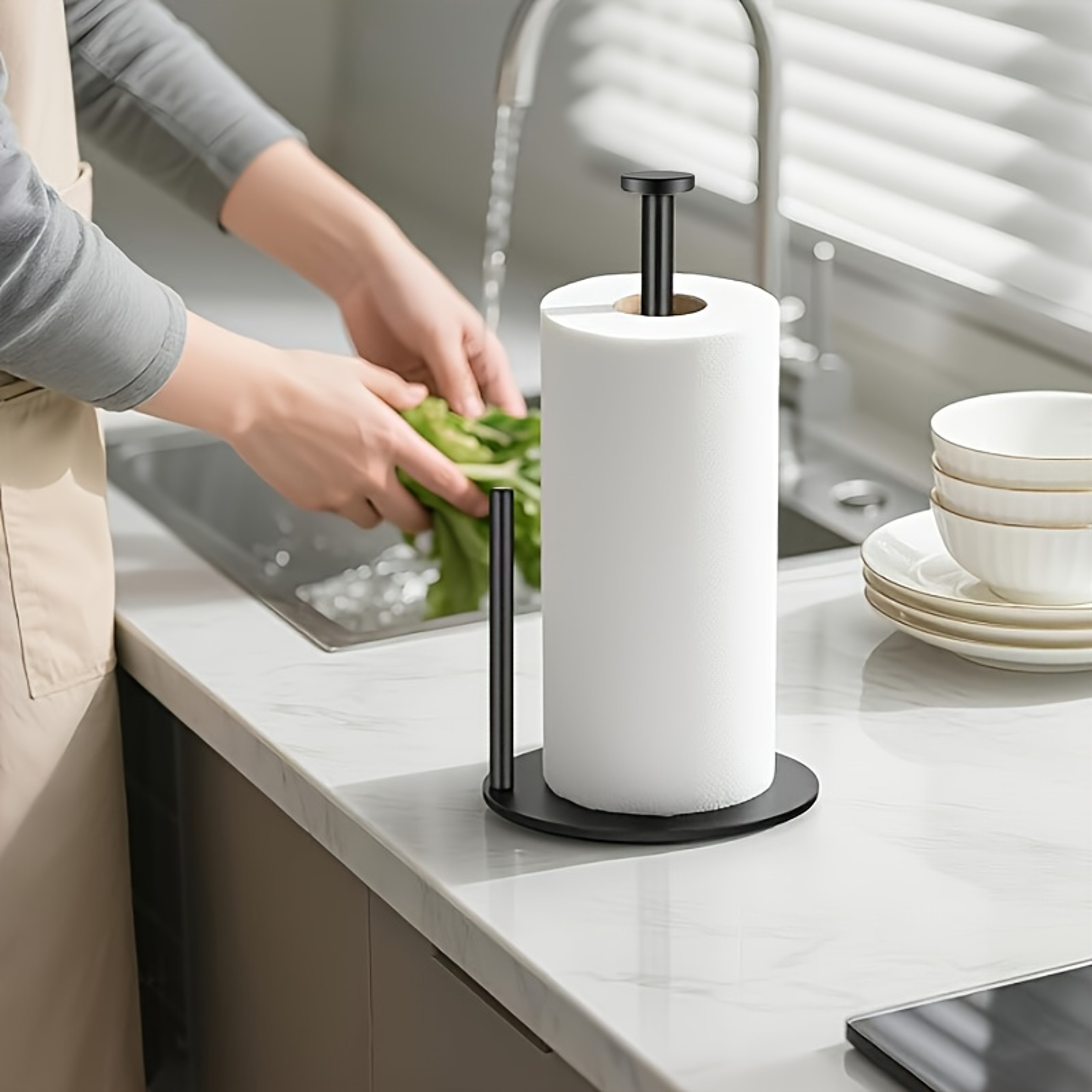 steady paper roll holder, paper towel holder countertop, weighted paper towel stand for bathroom kitchen