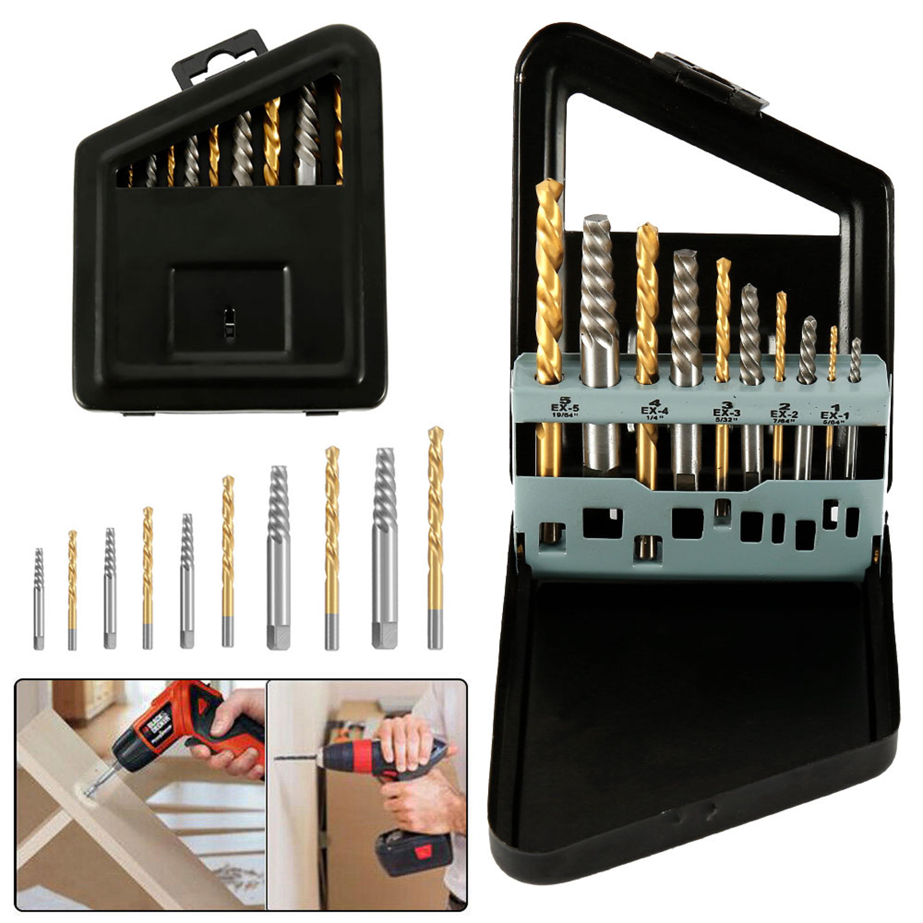 drill bit set, left hand accessories, broken bolt extractor set, metal case quality tools