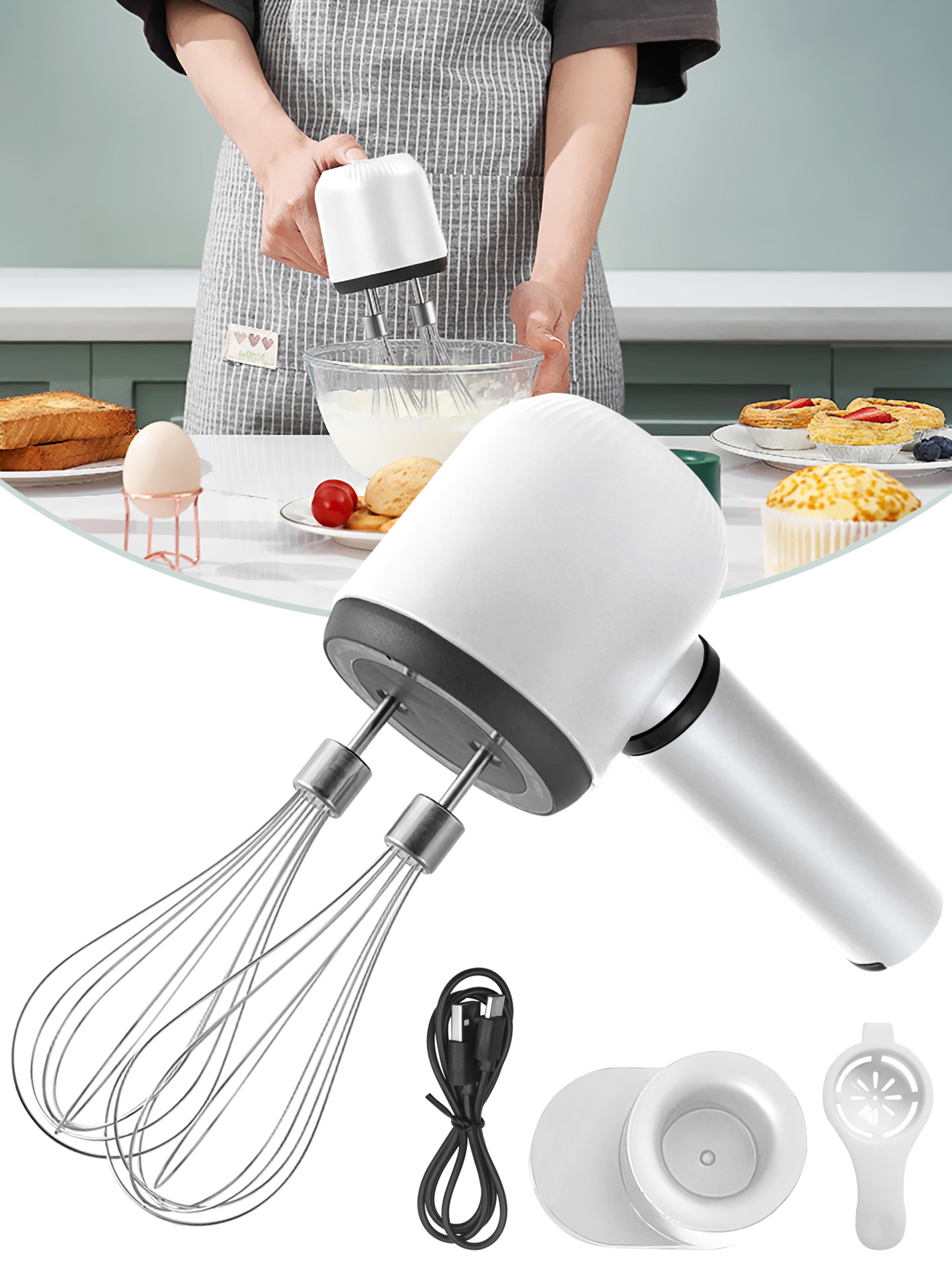 wireless portable hand whisk, 3-speed usb rechargeable electric hand blender, 2 whisks for milk, cream, and baking
