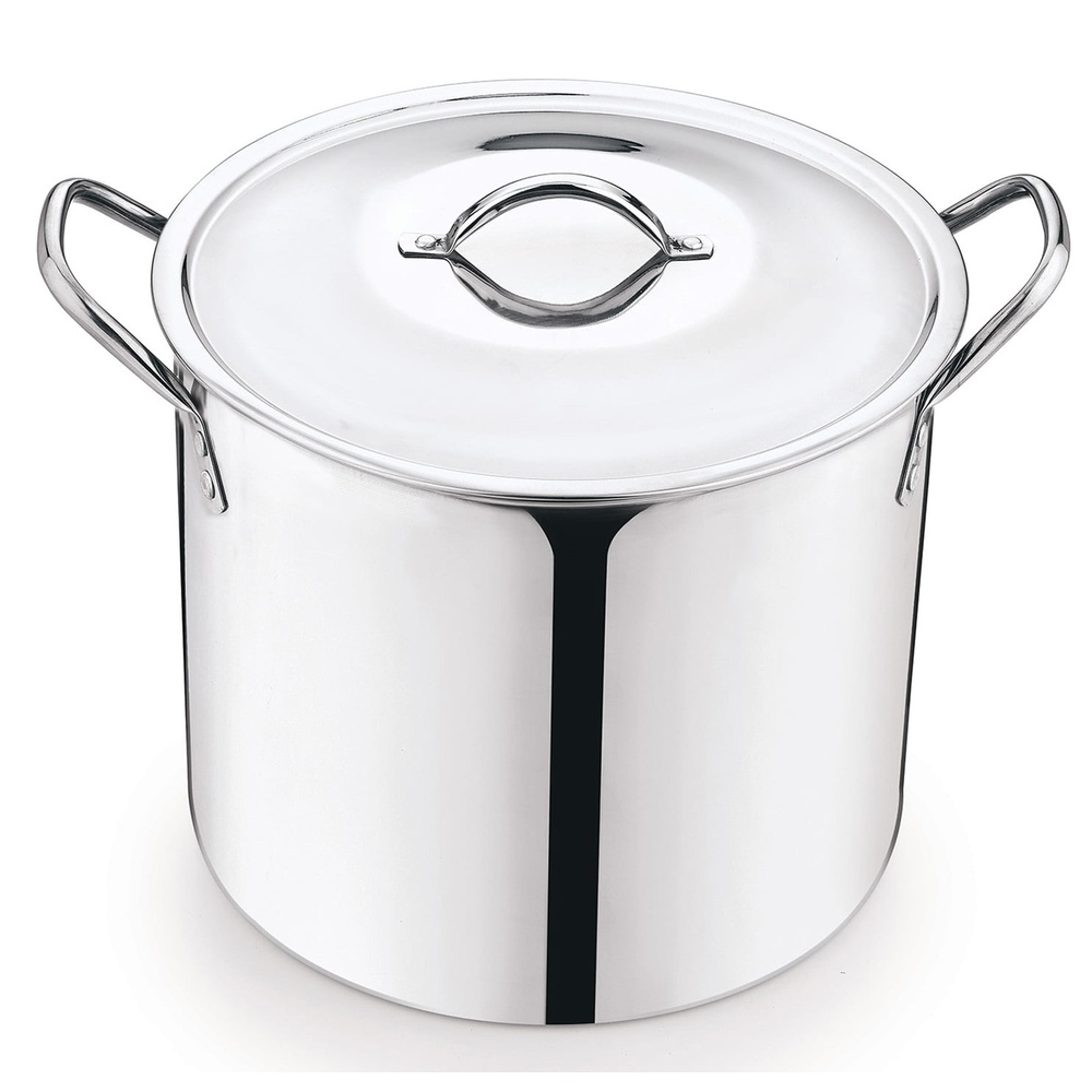 stainless steel stock pot with metal lid, ideal for soup, stew, and boiling with stay cool handles