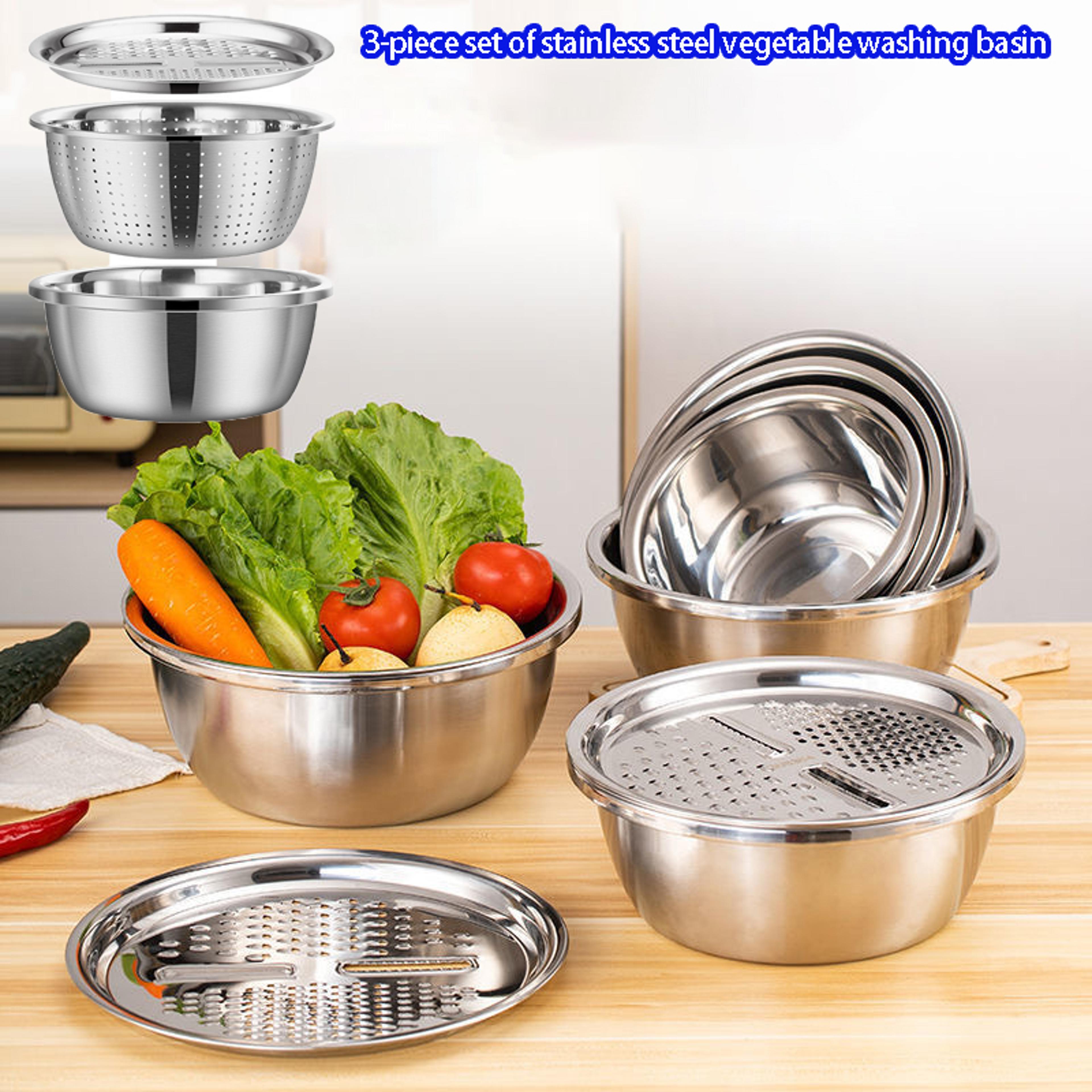 stainless steel strainer set, mixing bowl for washing and slicing fruits, vegetables