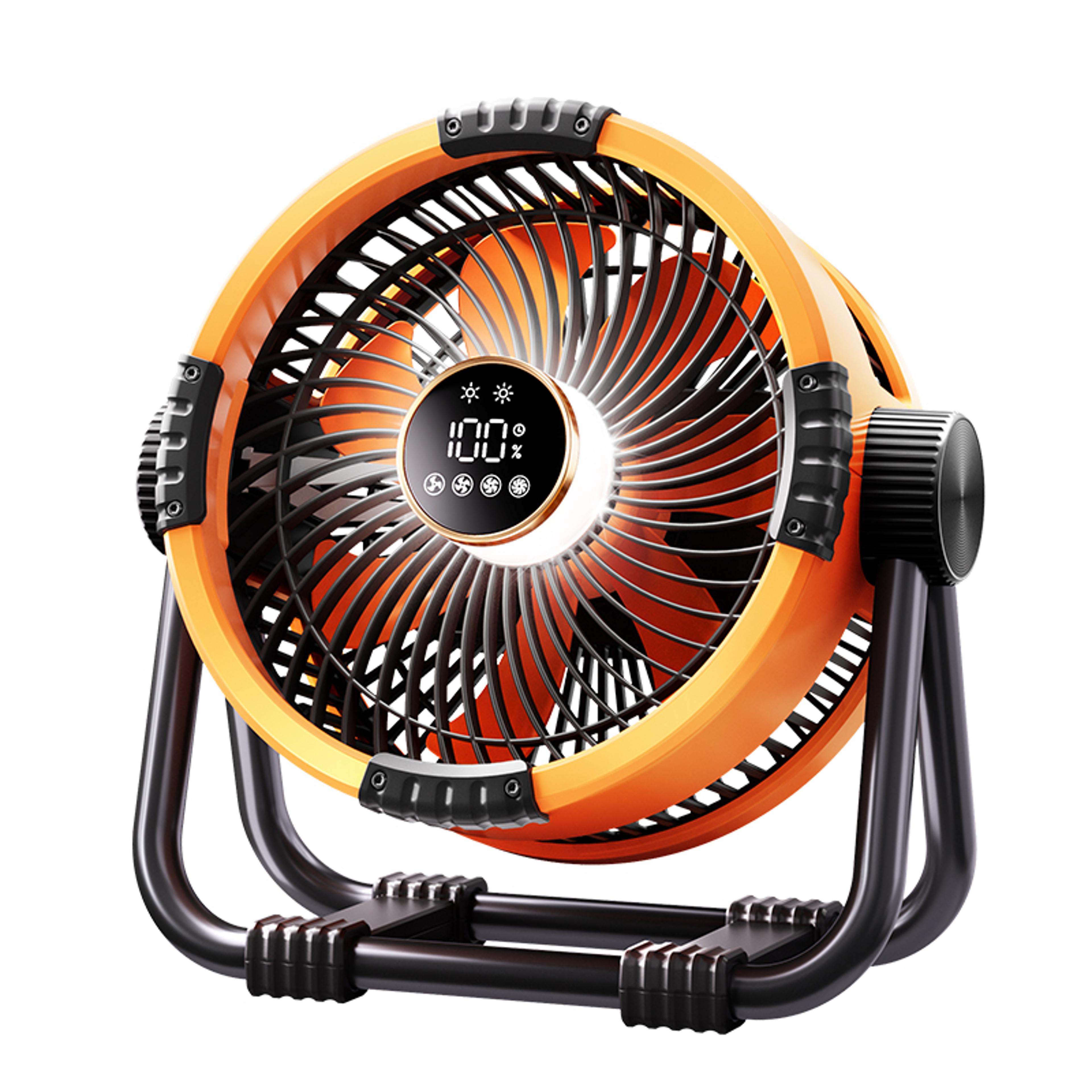 rechargeable camping fan, wireless air circulator with tent hook & light