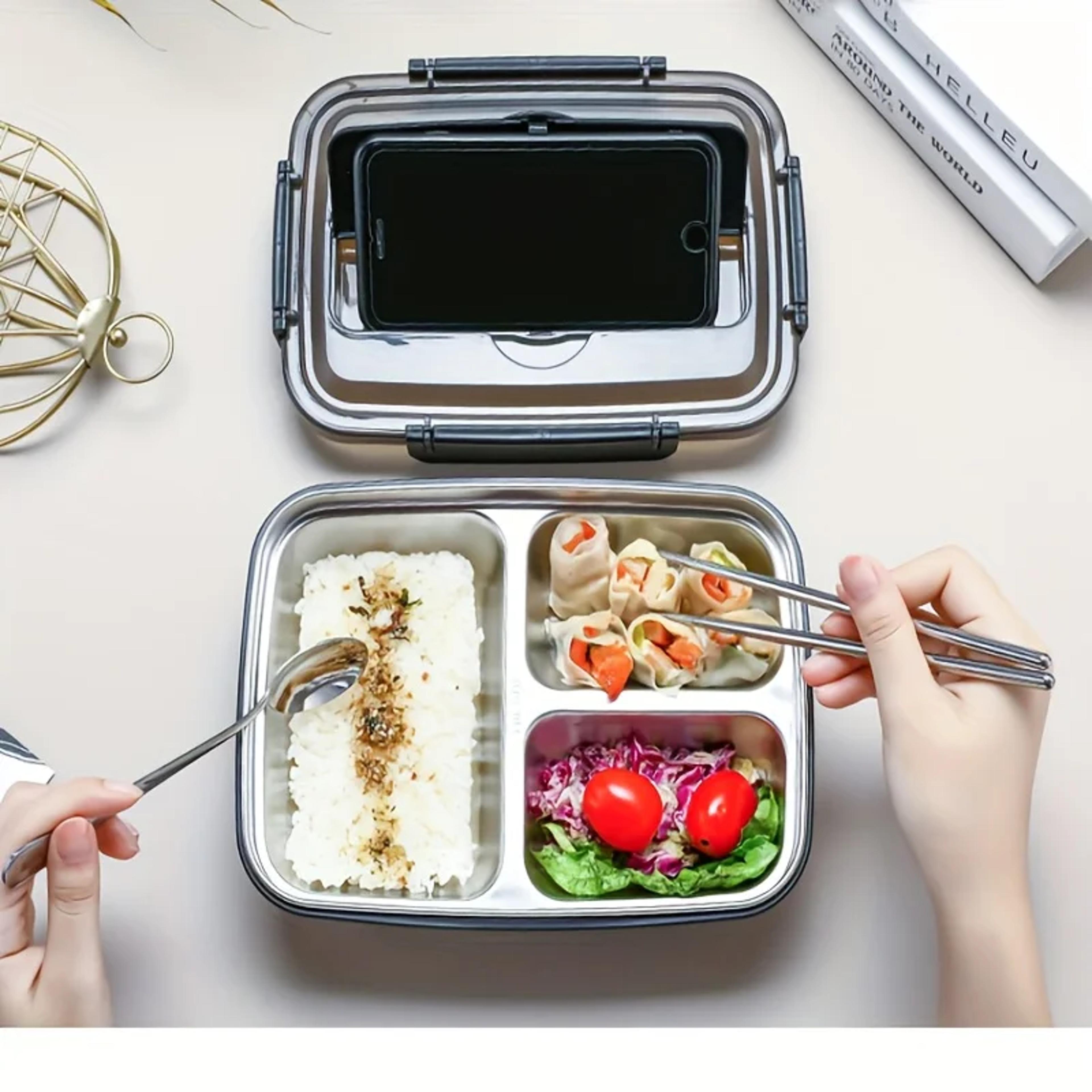 durable stainless steel lunch box, leak-proof bento container with compartments for students and office workers