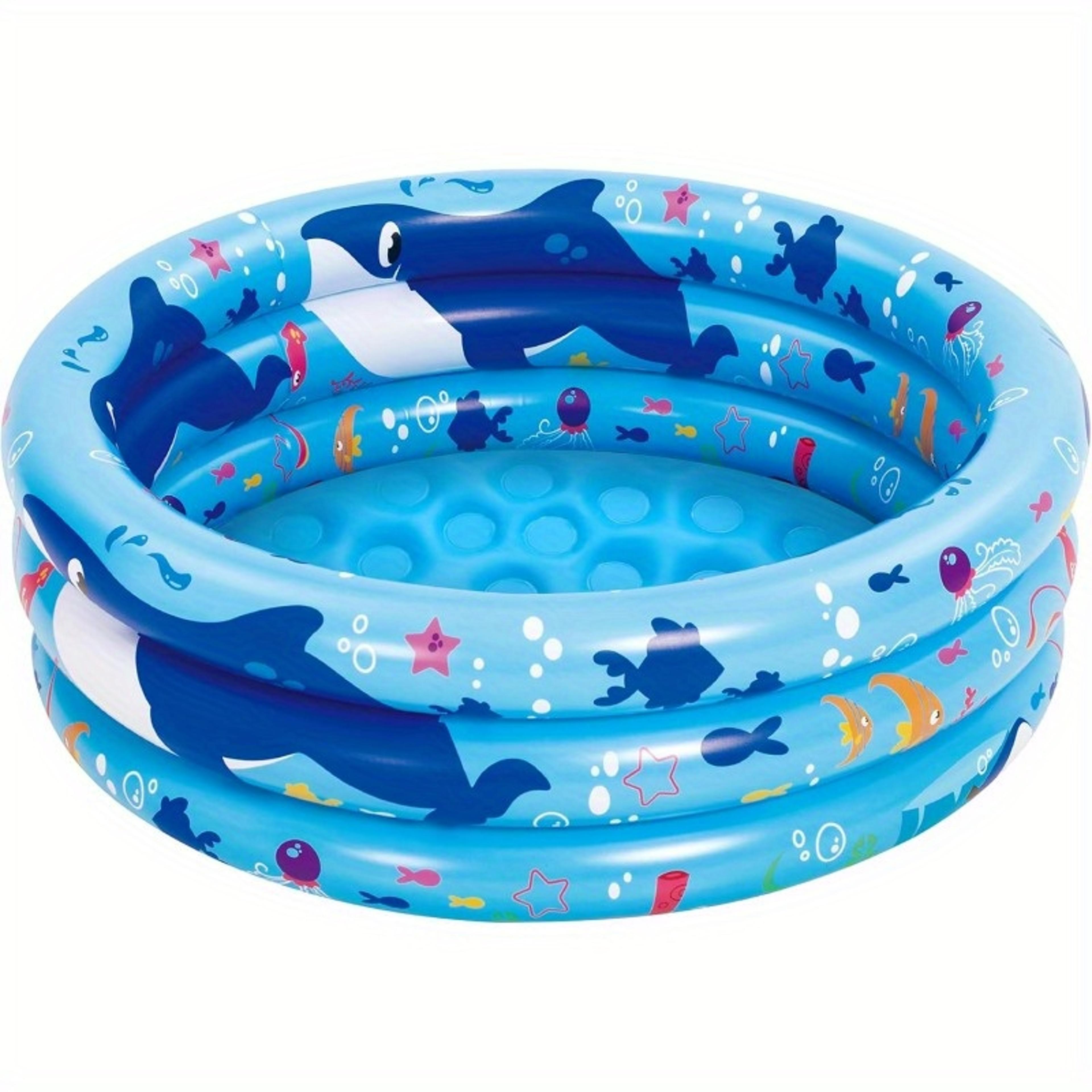 blue baby pool for kids, joyfy inflatable kiddie pool, blow up 3 rings summer water party swimming pool