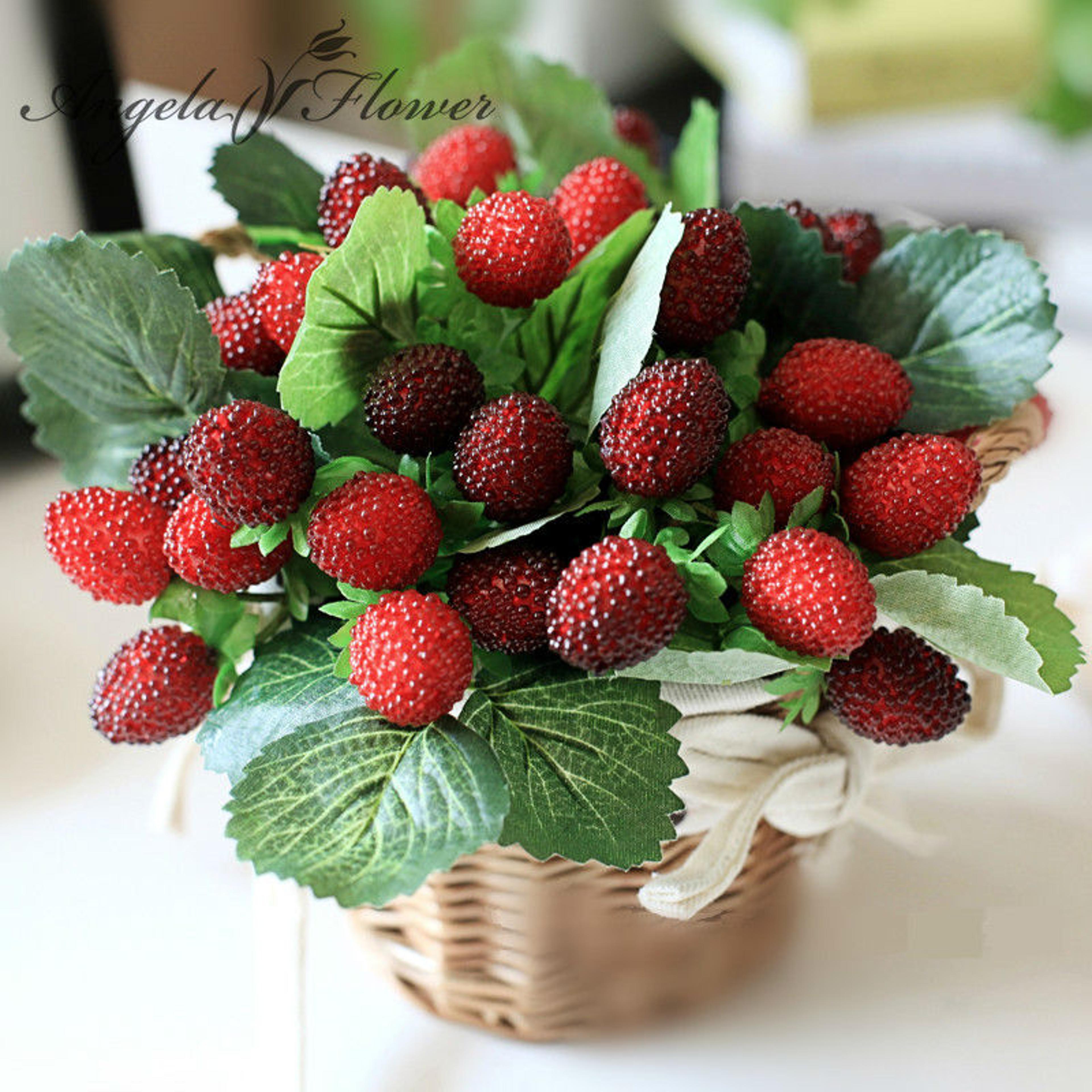 christmas berry potted plants, 9 heads artificial strawberry fruit for home garden wedding