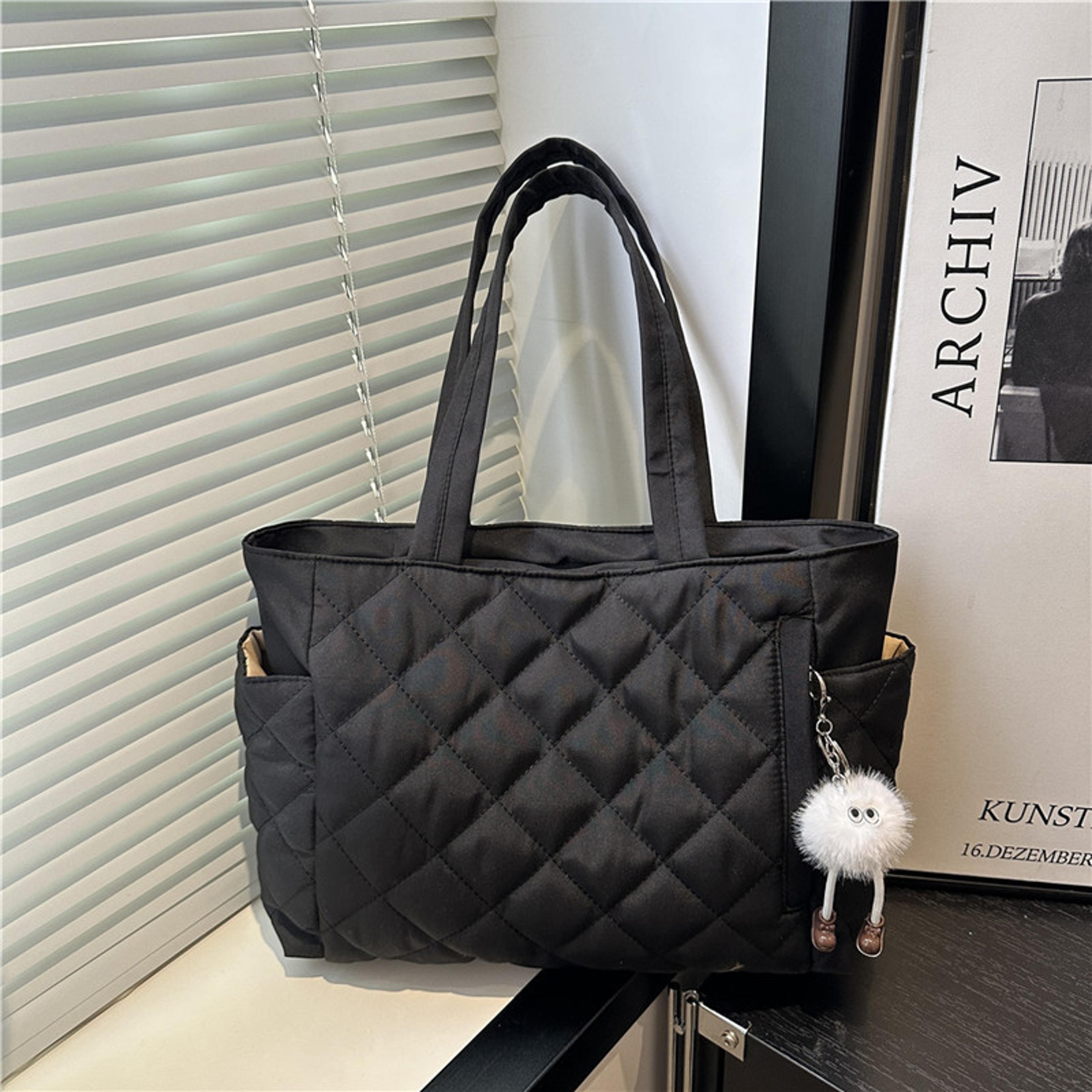 diamond patterned cotton shoulder bag, large capacity women tote bag