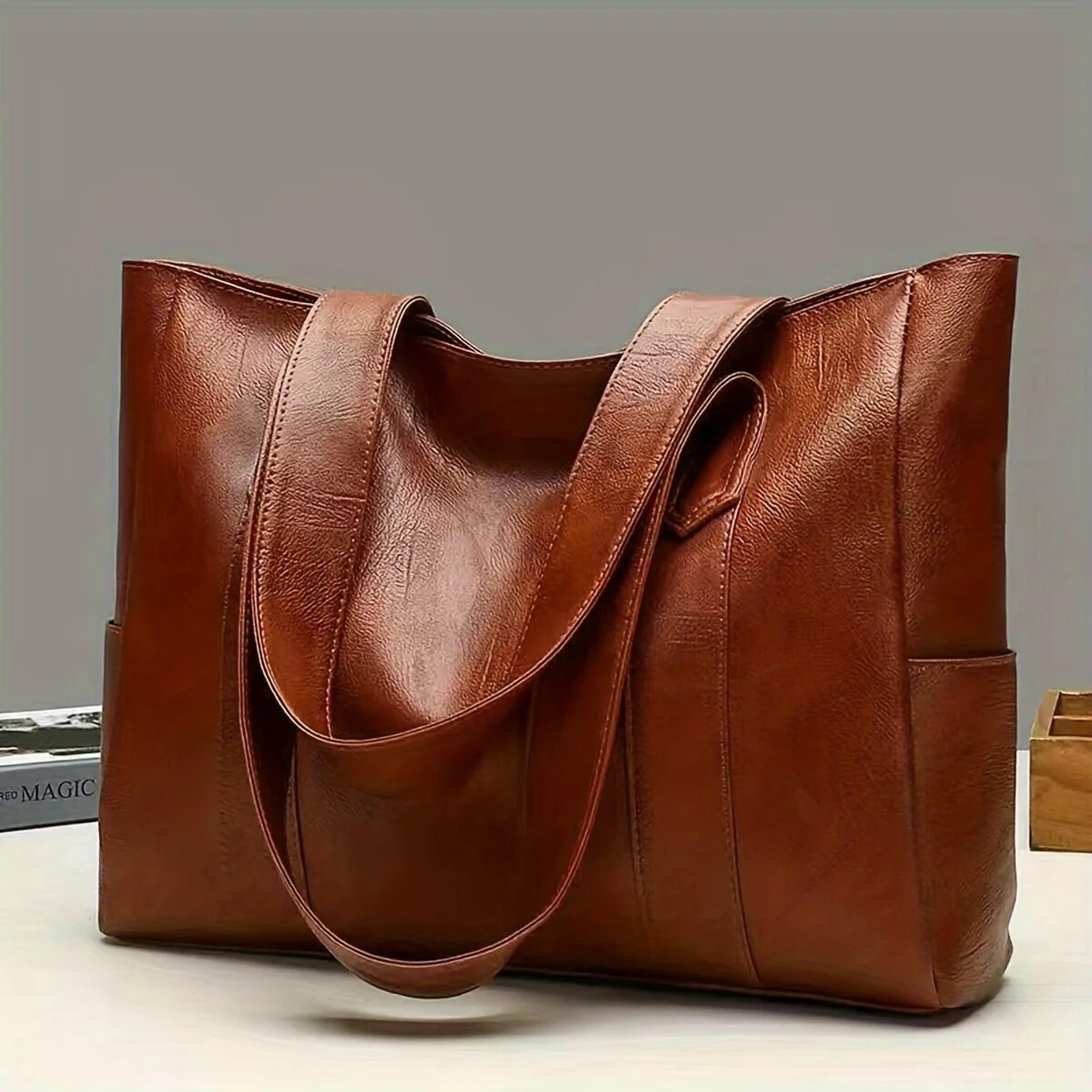 women's casual handbag for commute, vintage large capacity tote bag, retro vegan shoulder bag