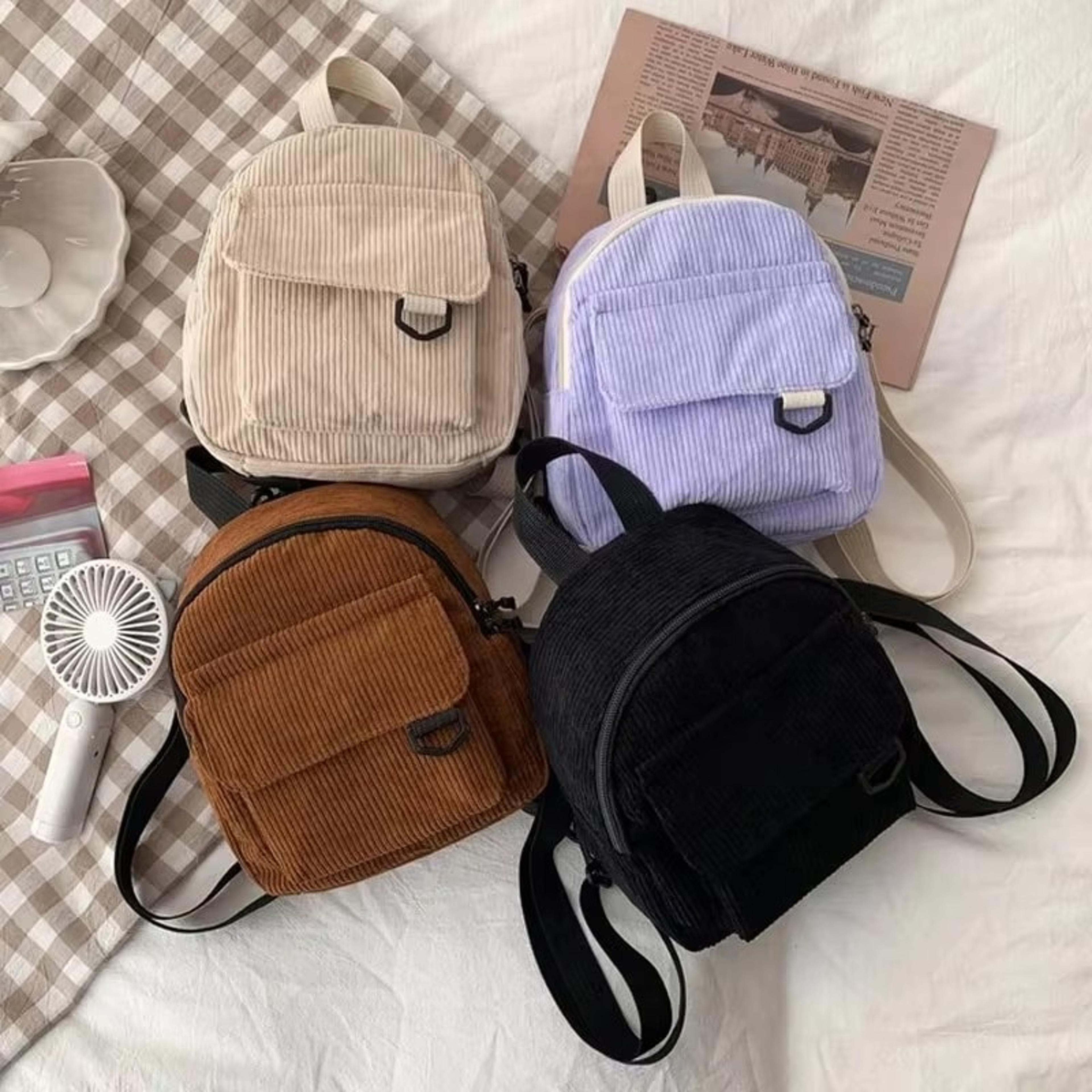striped velvet mini backpack for women and students, versatile and perfect for leisure travel