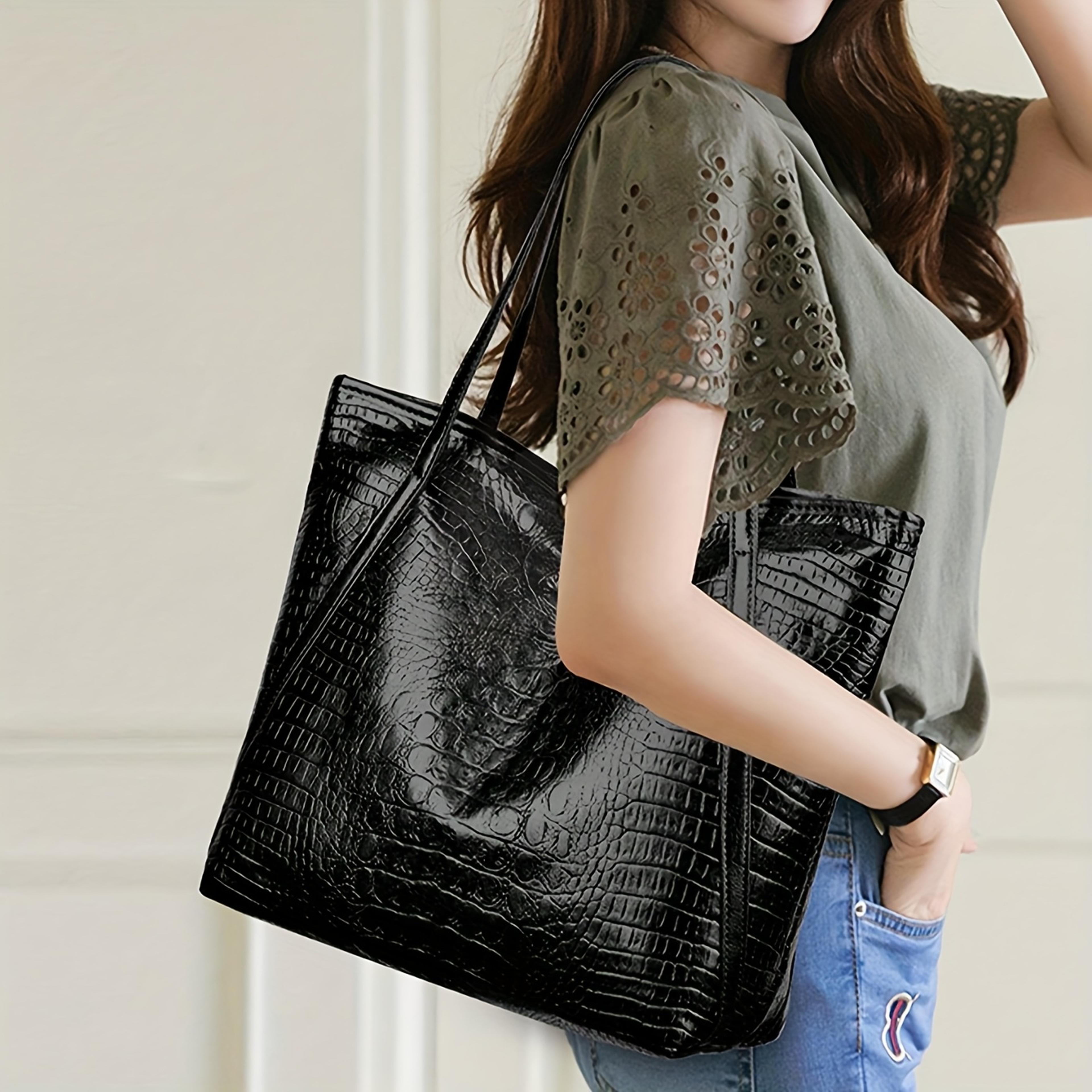 retro crocodile pattern women's tote bag, stylish handbag shoulder bag, perfect for work & commuting