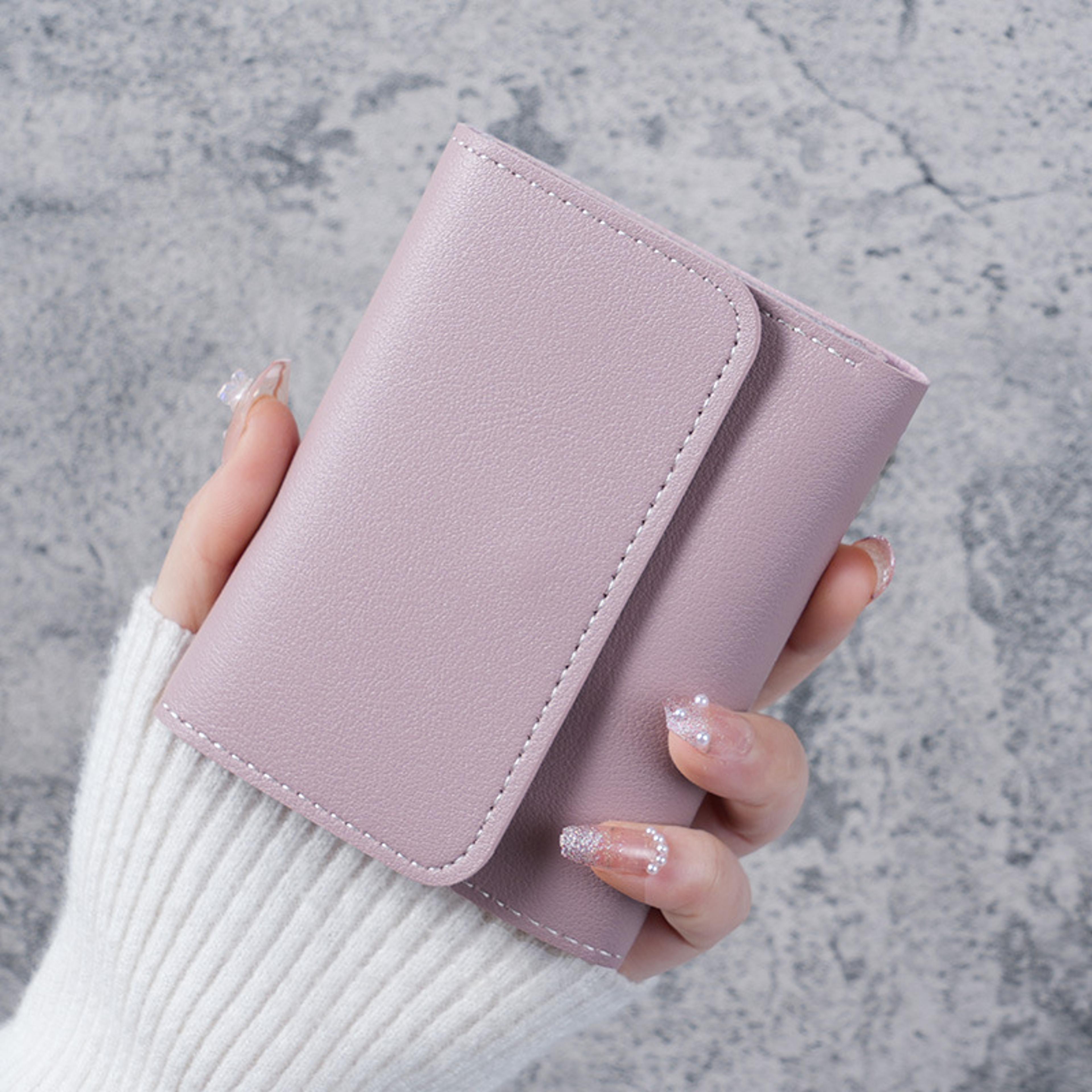 ultra thin women's wallet, triple fold, smooth surface, card bag for students
