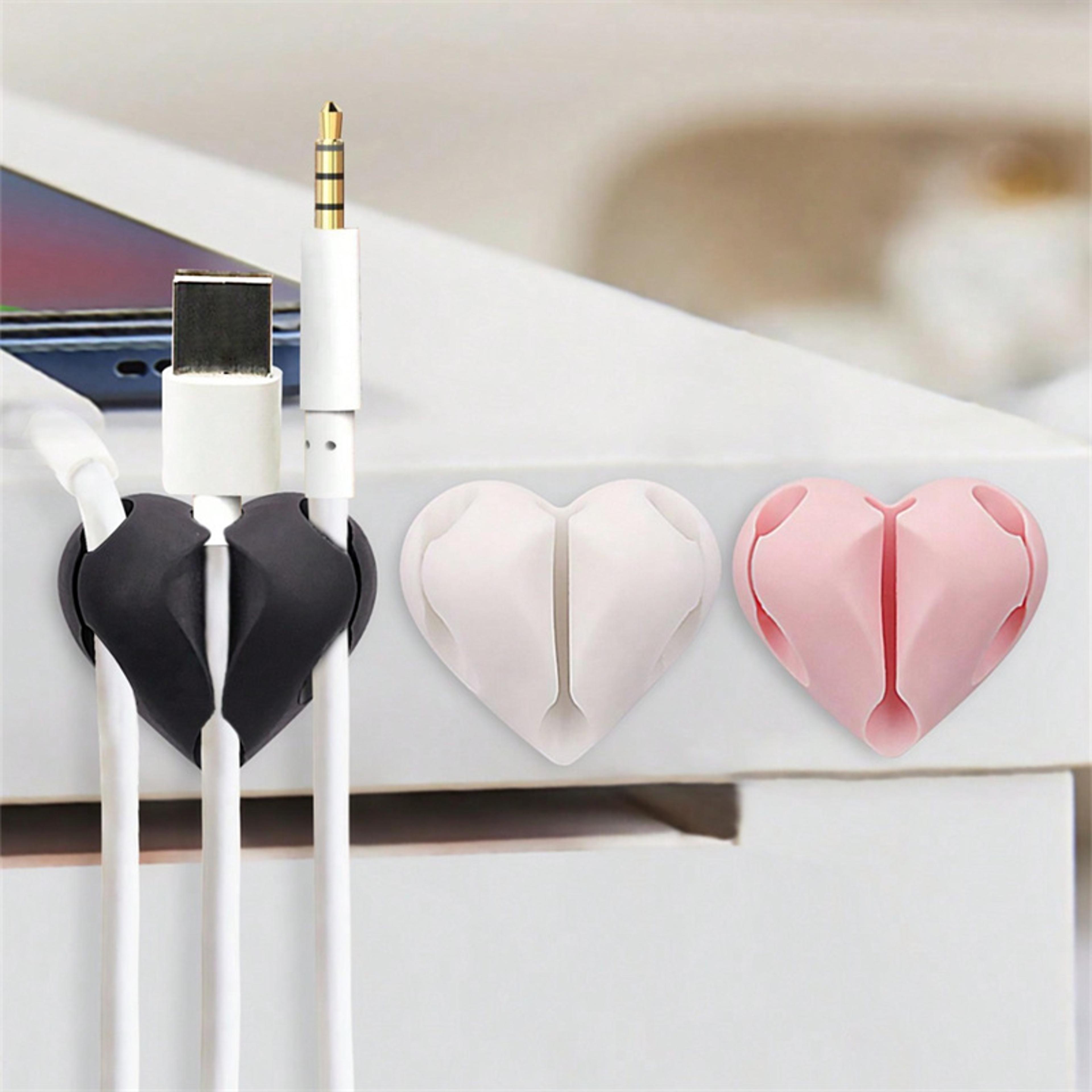usb charging cable clips, heart-shaped mini cable winder organizer, desk tidy organiser holder protectors for home