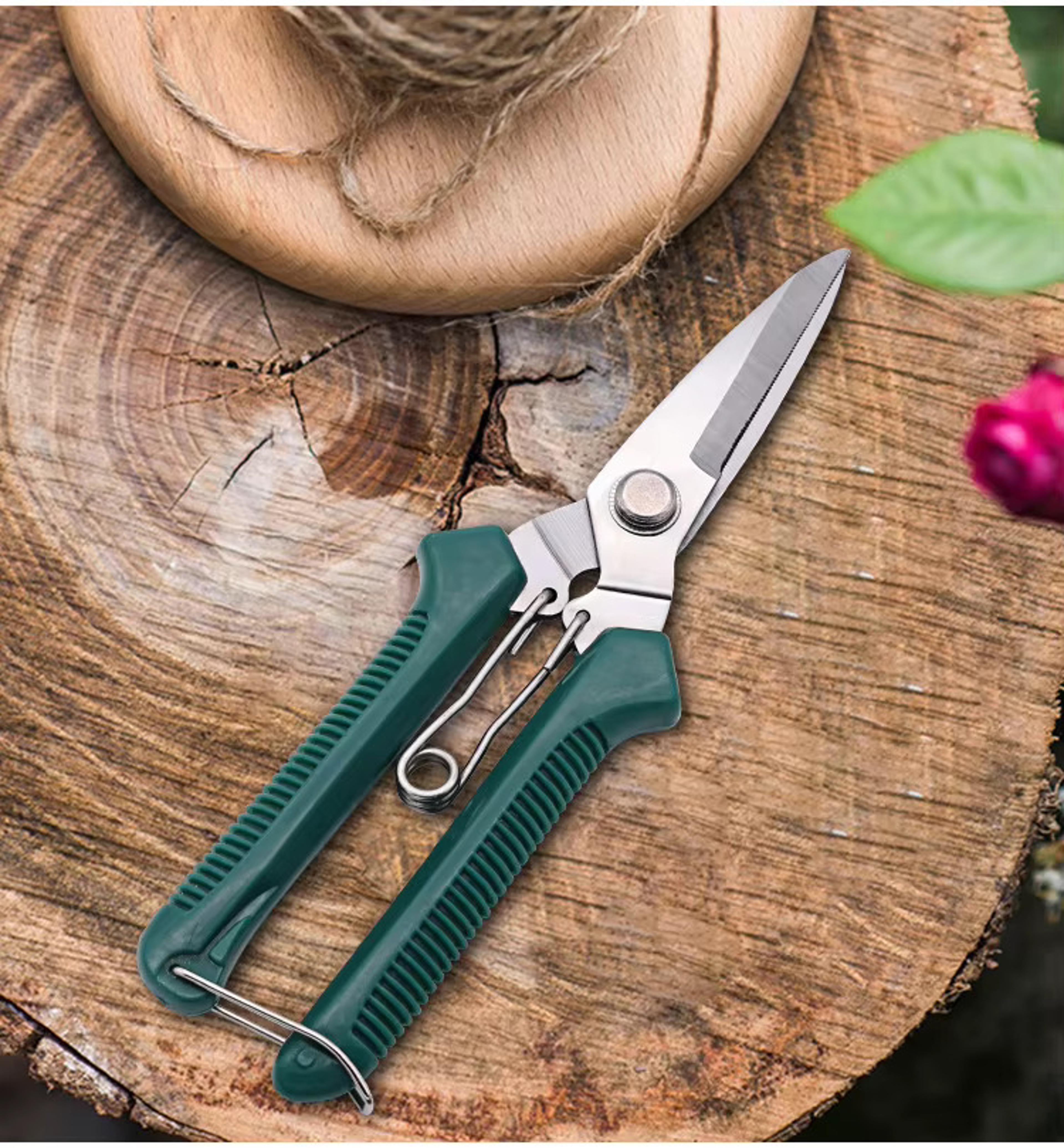 straight head pruning shears, non-slip handle, stainless steel garden scissors