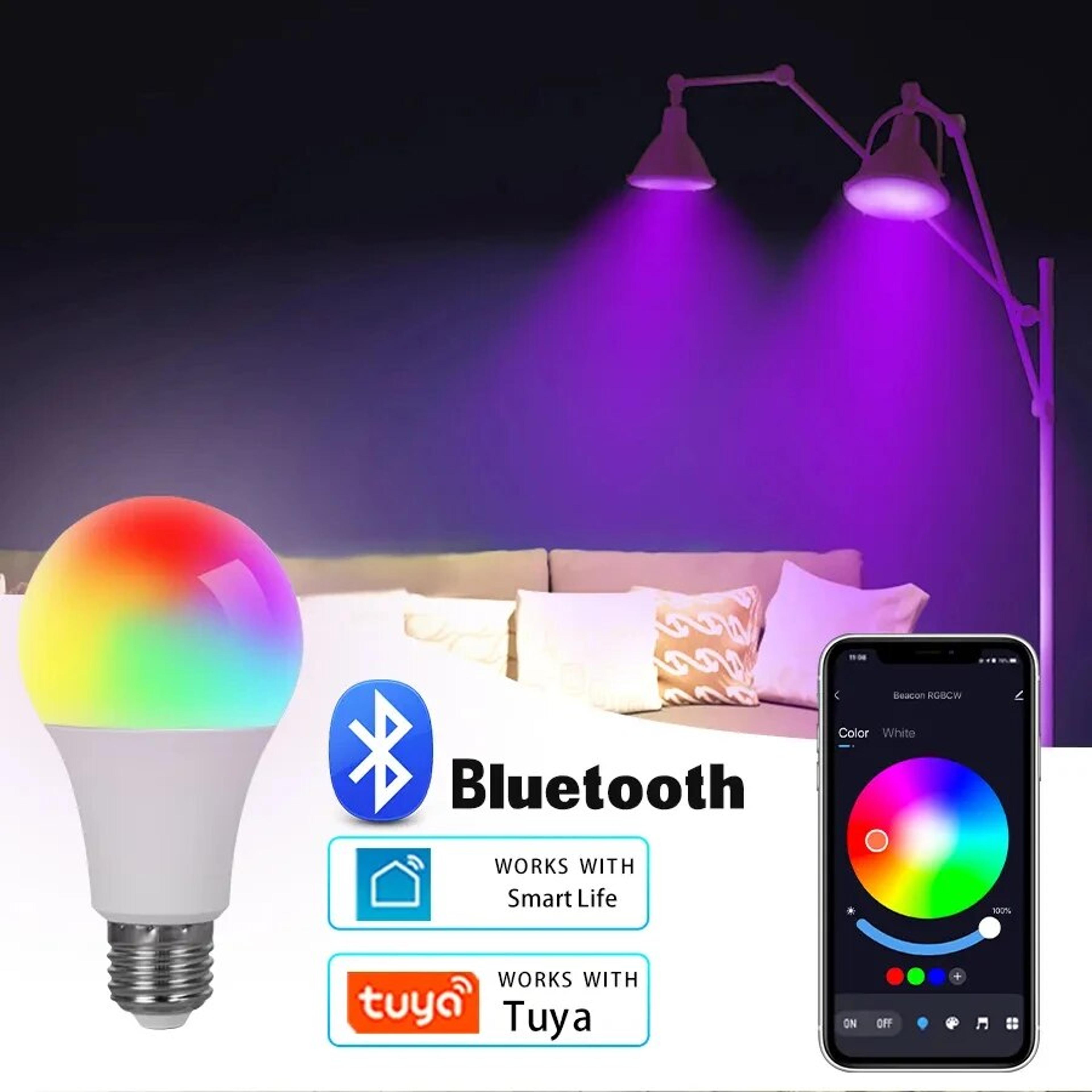 dimmable rgb led smart bulb tuya lamp bluetooth control for home, bedroom, and christmas party decor