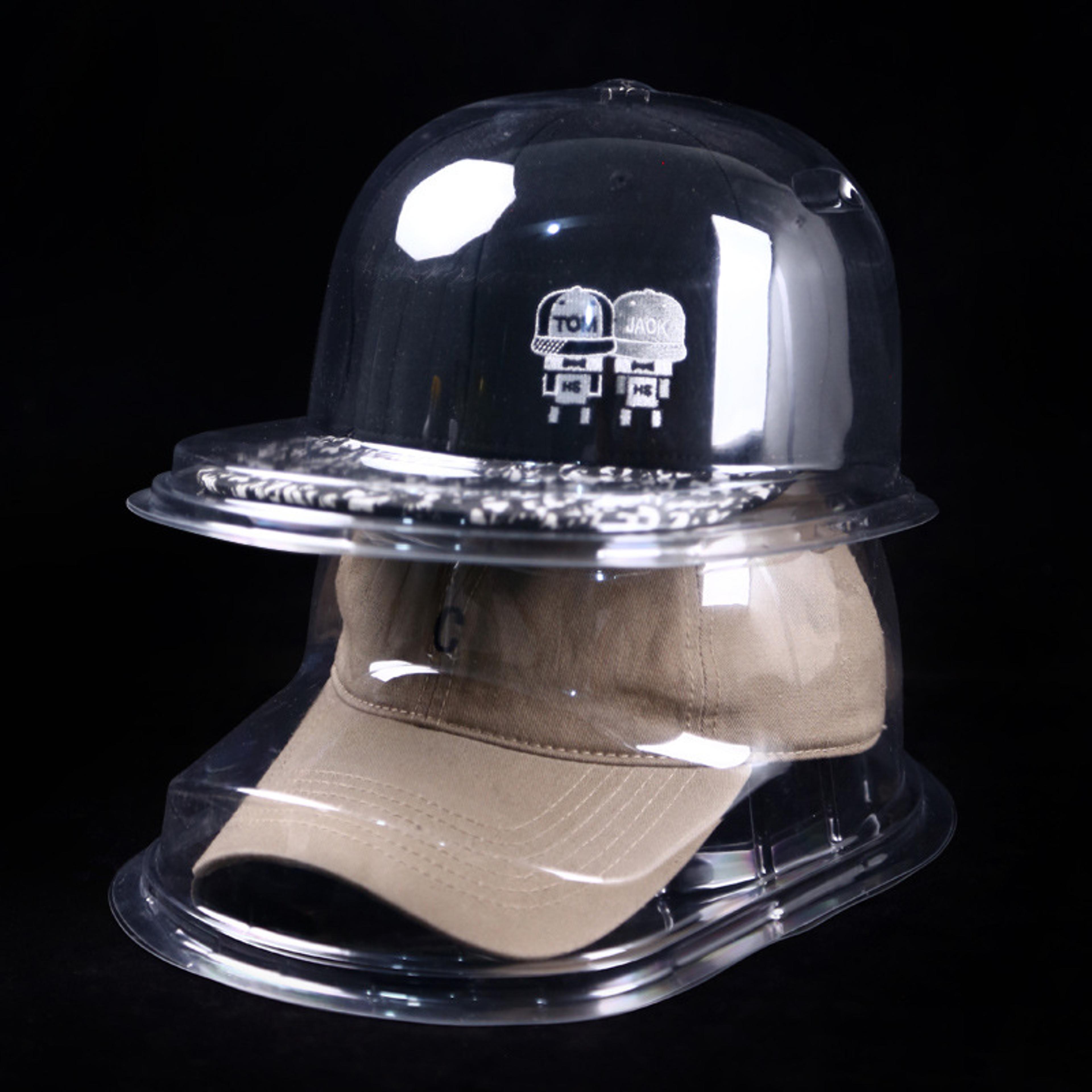 baseball cap display stand with dust cover, transparent box for anti-deformation storage & hanging support
