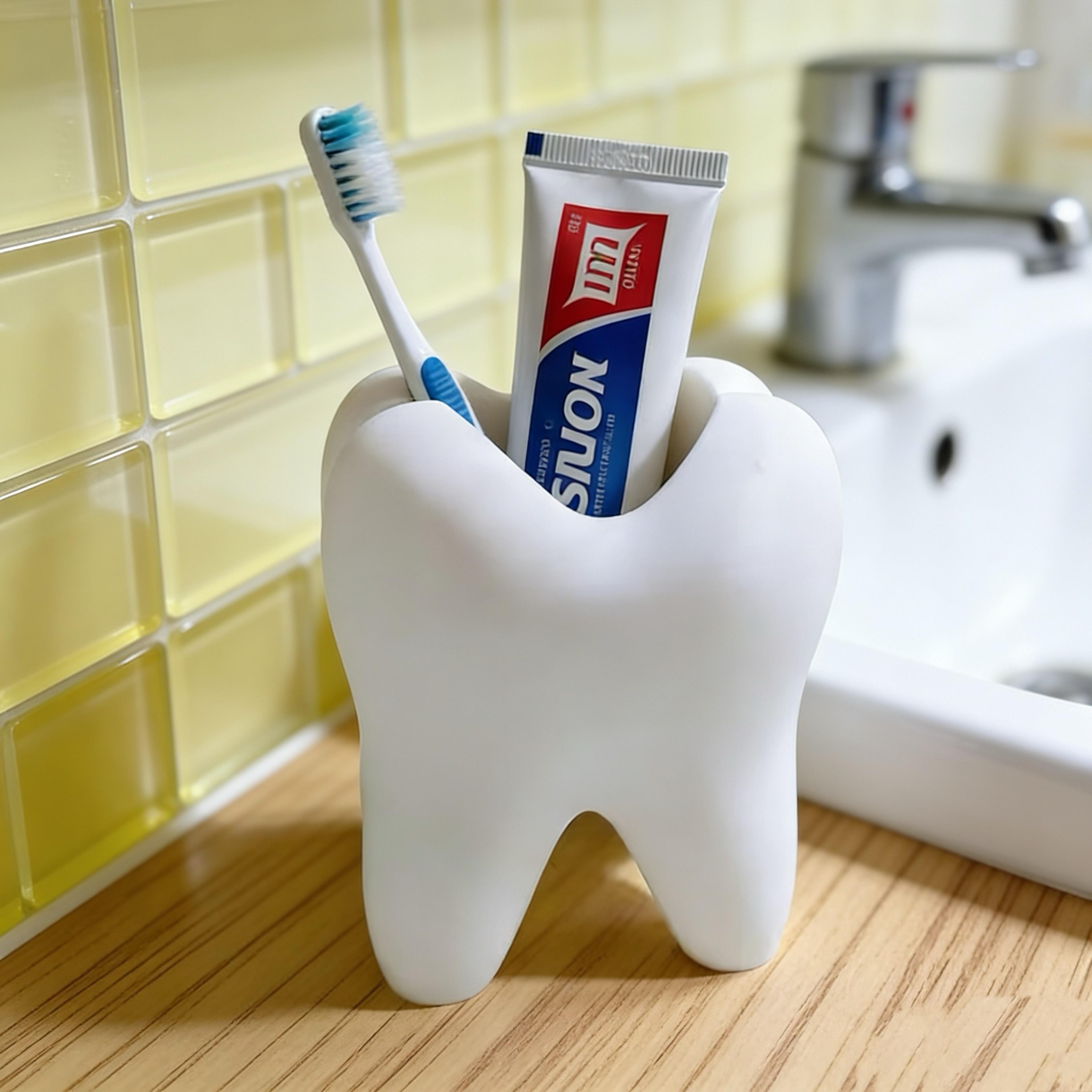 3d printed tooth shaped organizer holder for toothbrush, makeup, and pens, unique bathroom & desktop storage decor