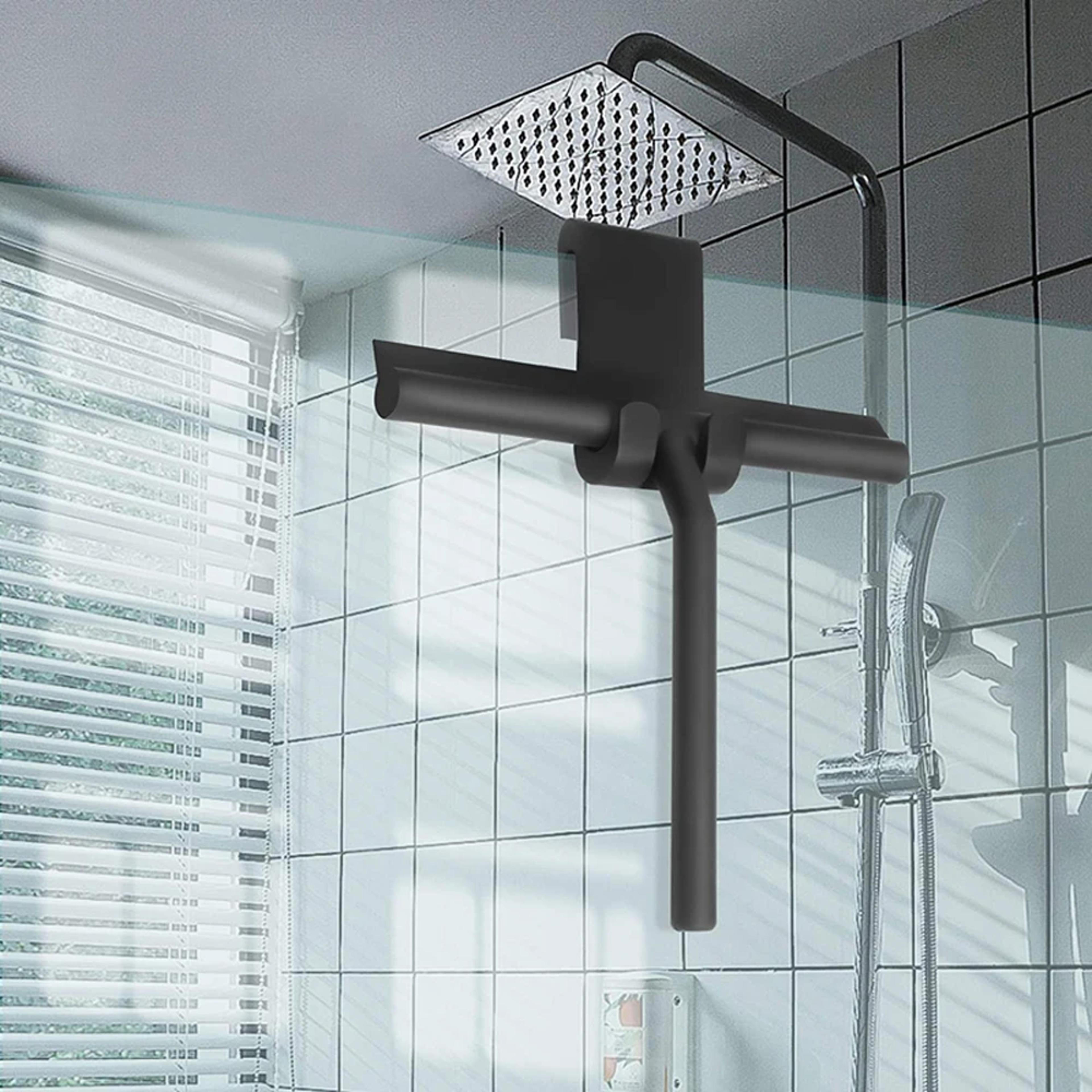 shower squeegee for glass door, bathroom mirror & wall scraper cleaner with silicone holder