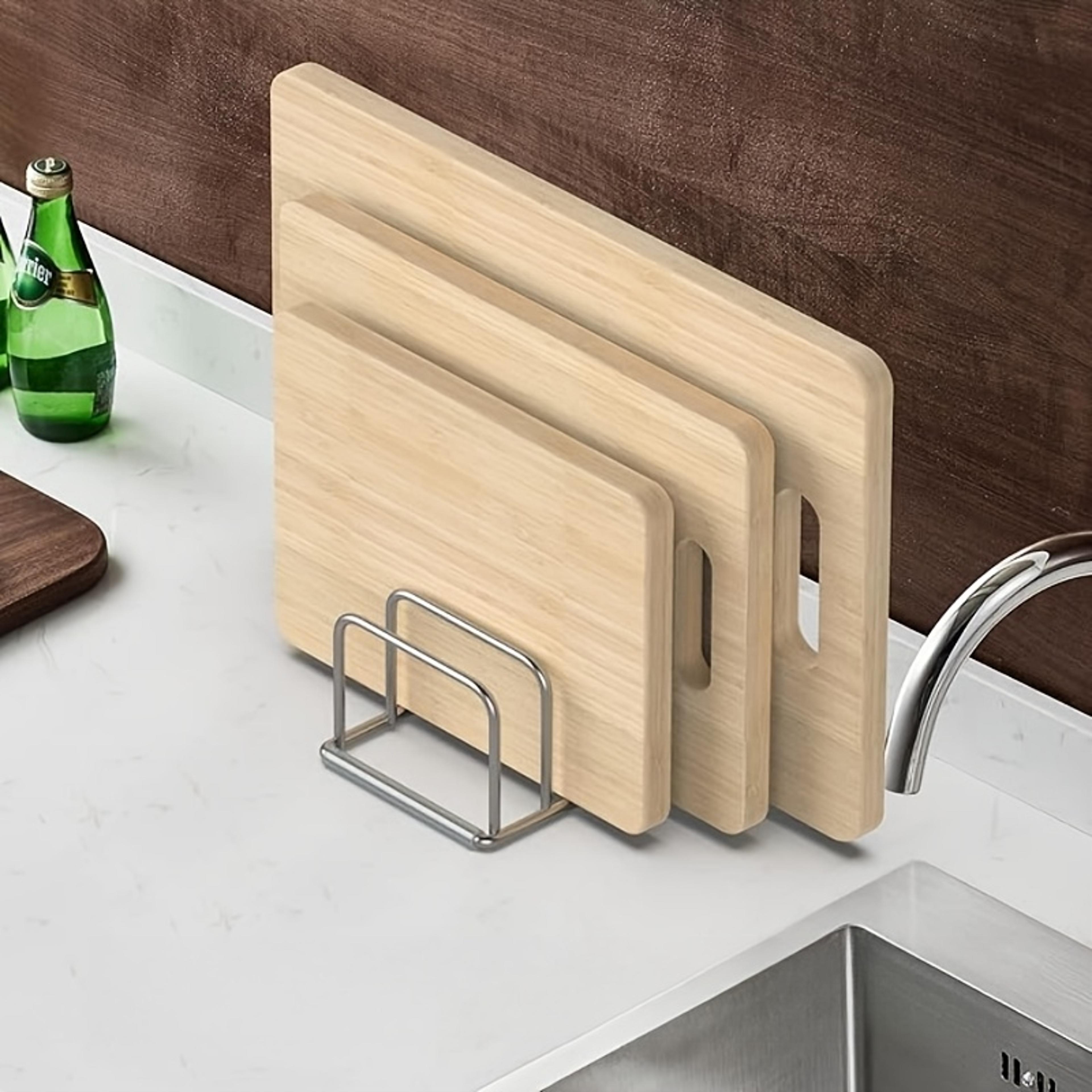 space-saving stainless steel pot lid and cutting board organizer combo, heavy-duty kitchen countertop rack