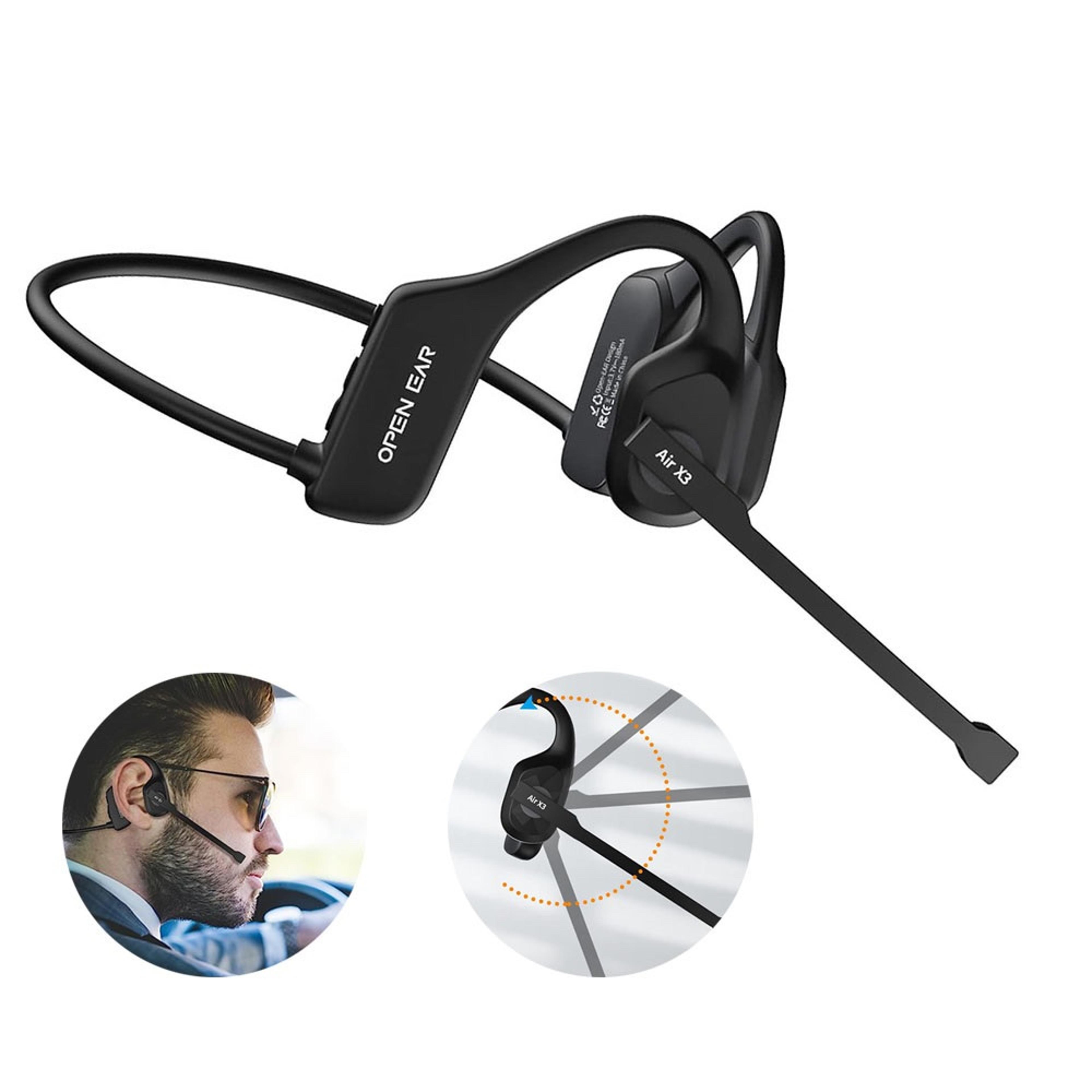 open ear wireless bluetooth headset with enc noise cancelling and boom microphone