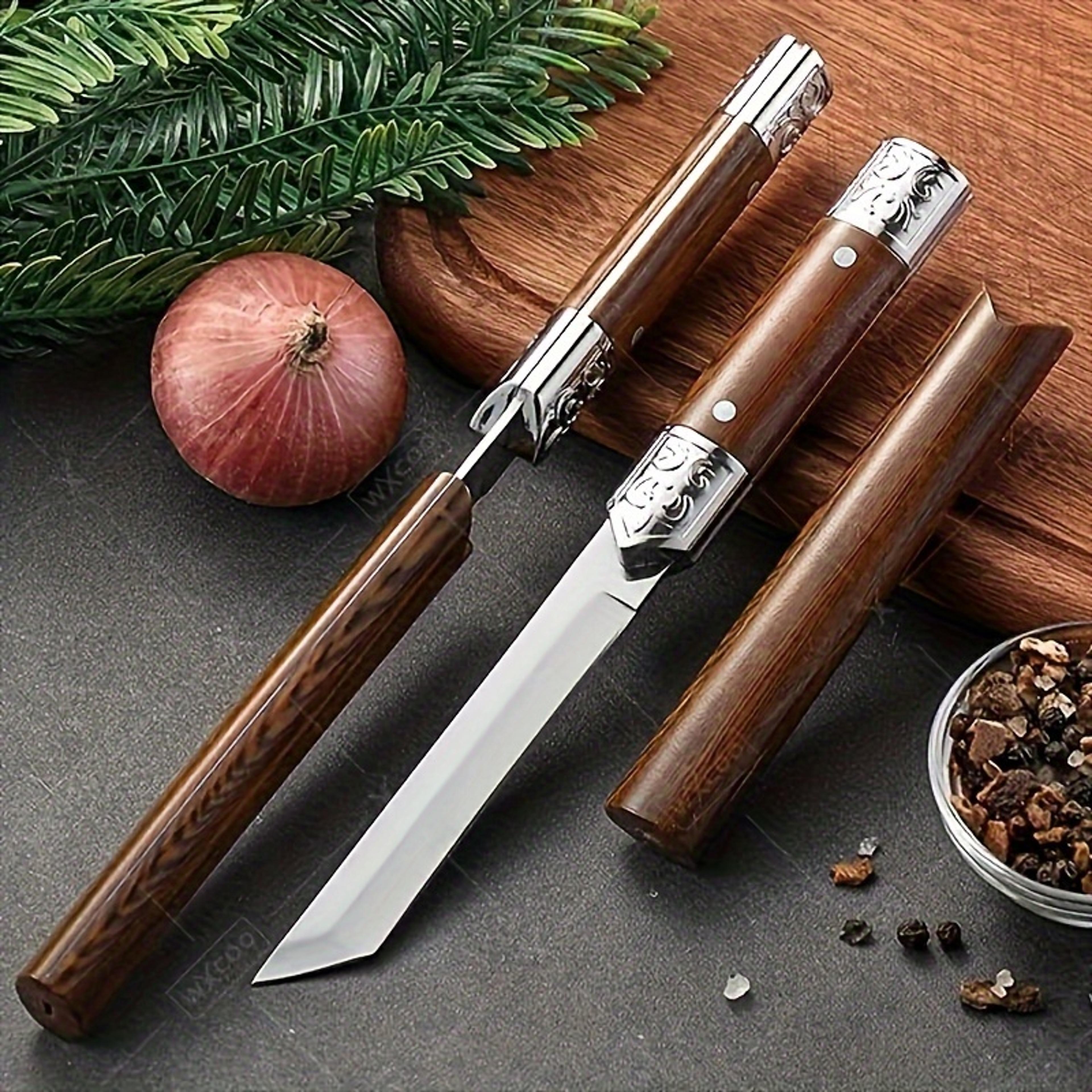 premium carved stainless steel outdoor knife, multi-purpose meat cutter & fruit peeler