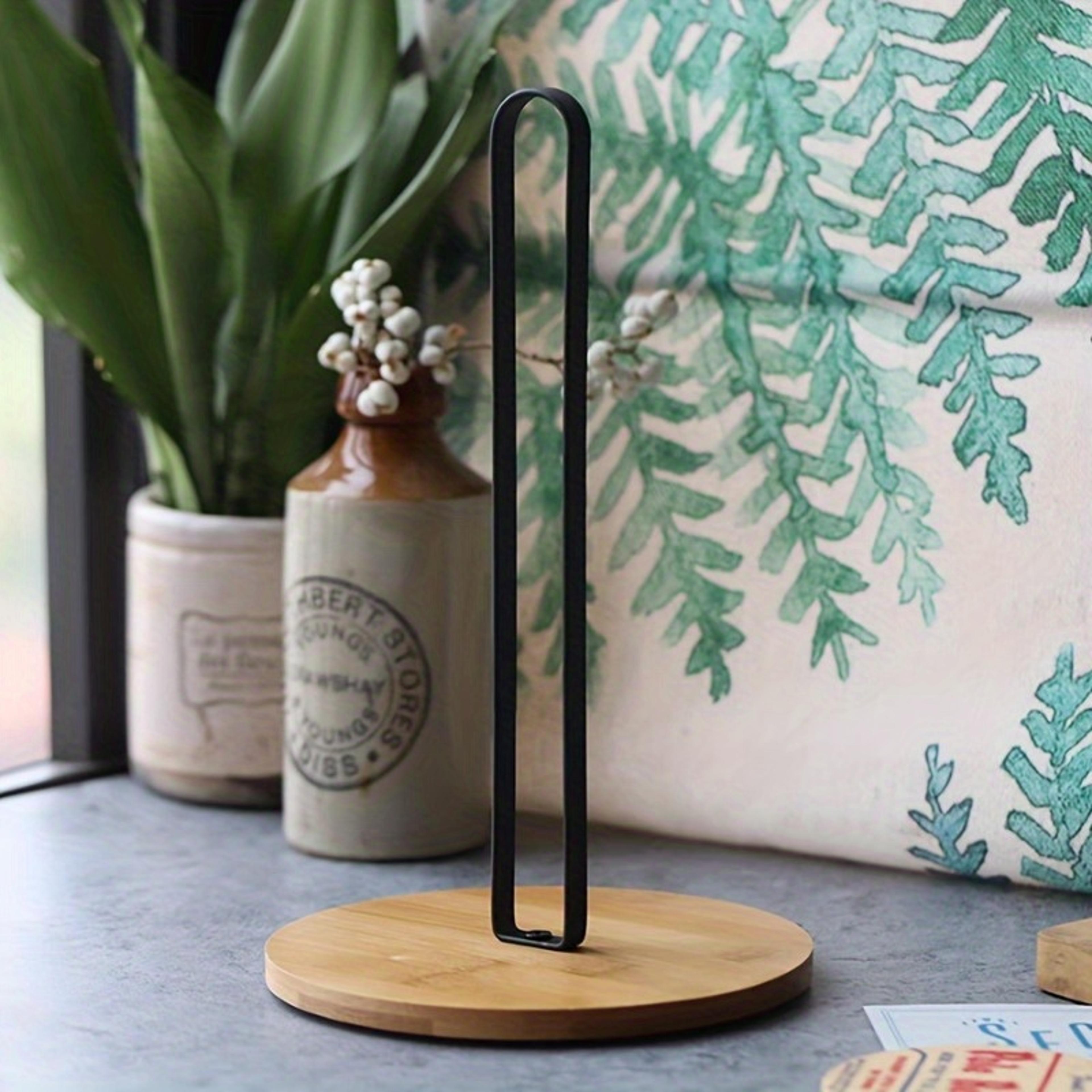 nordic-style bamboo paper towel holder, free-standing vertical storage rack