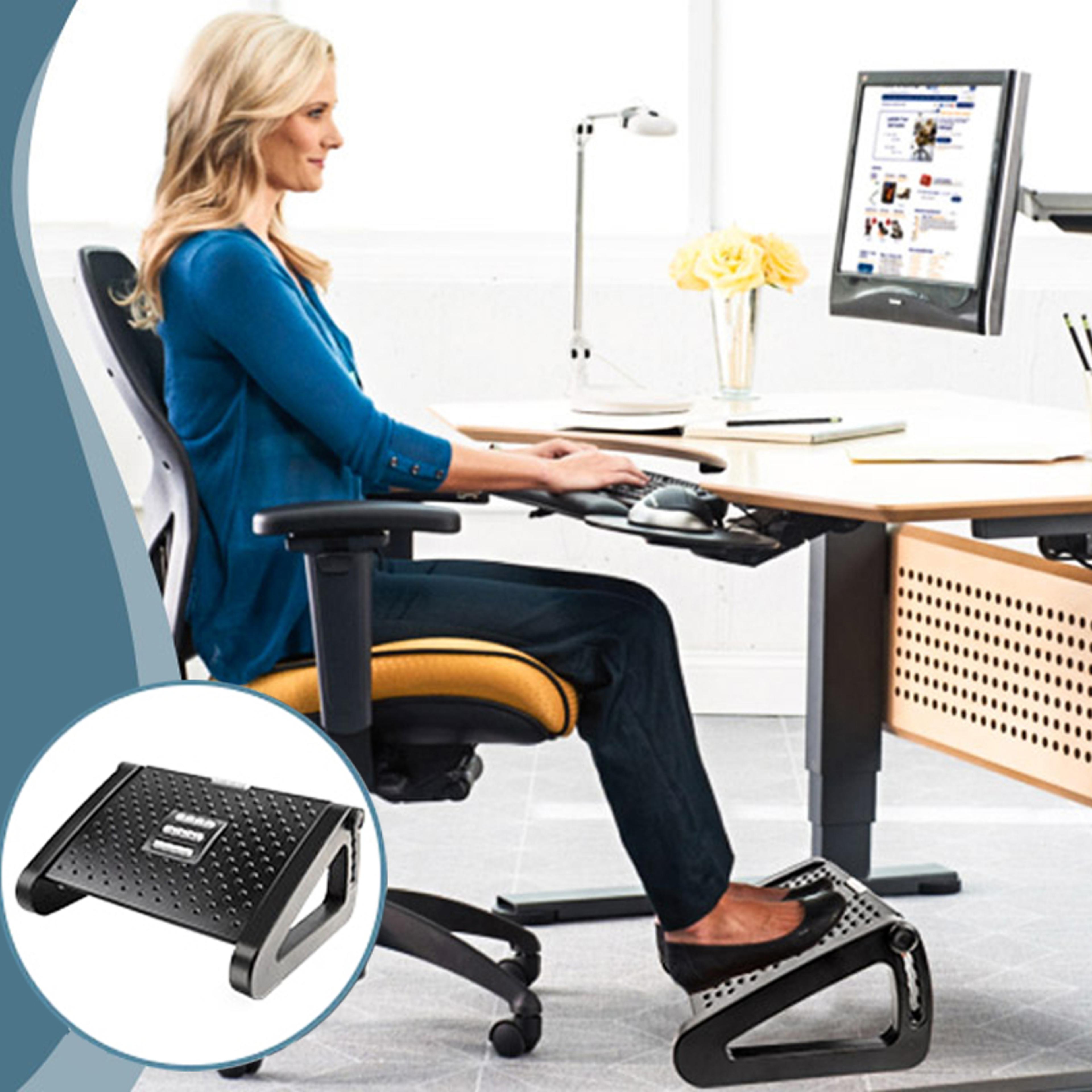 ergonomic under desk footrest with massage rollers for pain relief
