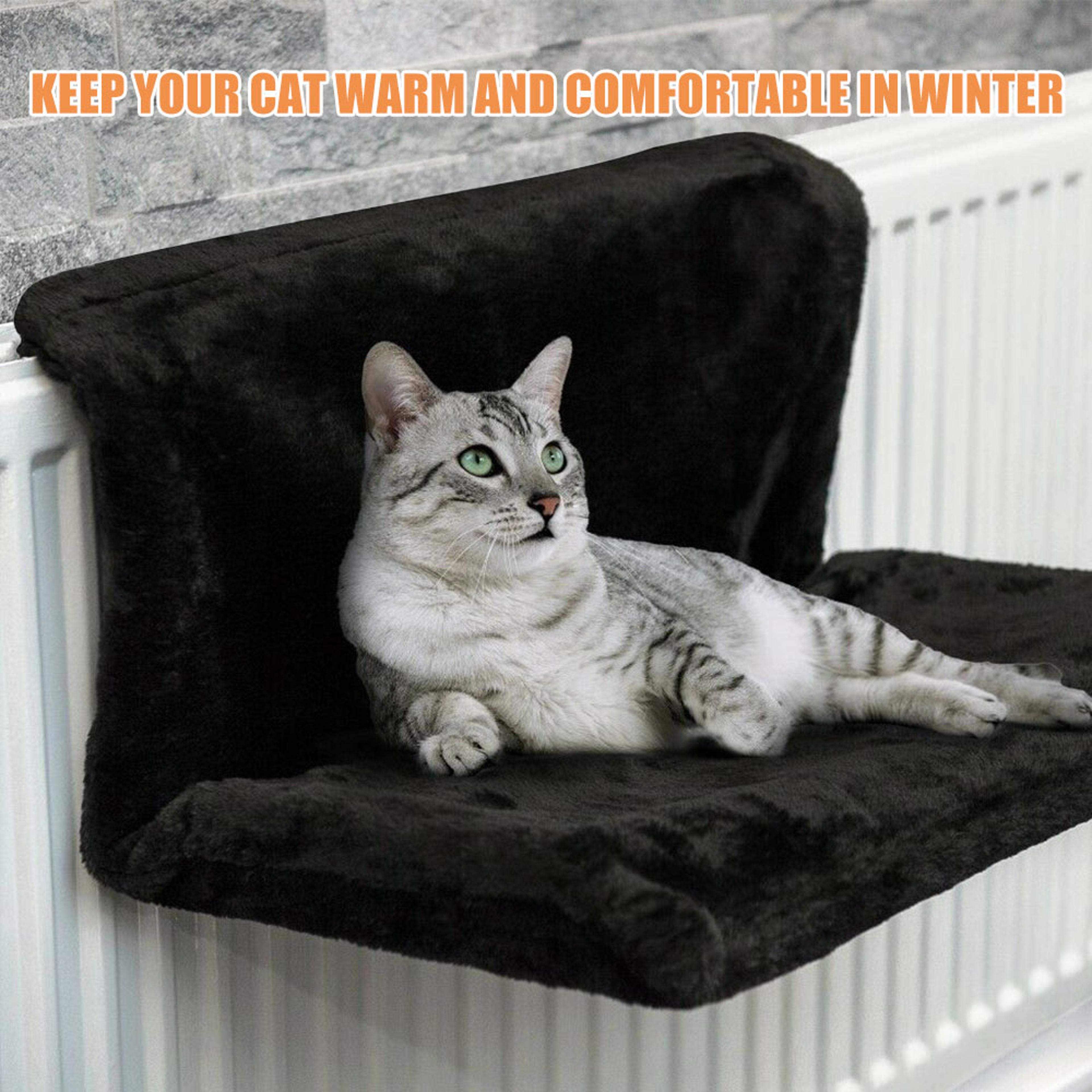 cat radiator bed with warm fleece hammock, comfortable pet hanging cradle with metal iron frame for cats