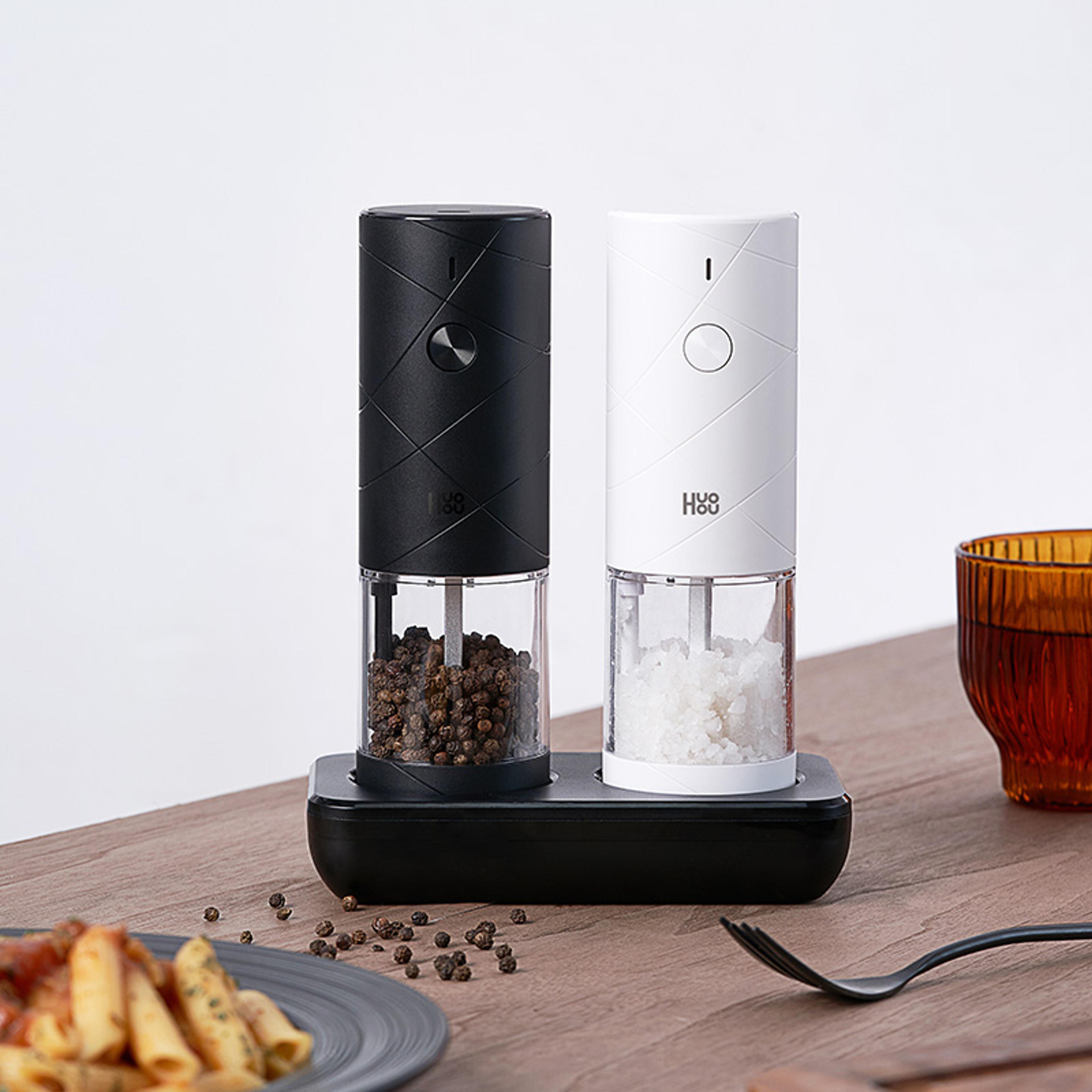 electric spice grinder with led light, 6 modes, set of 2, for pepper, salt & seasonings