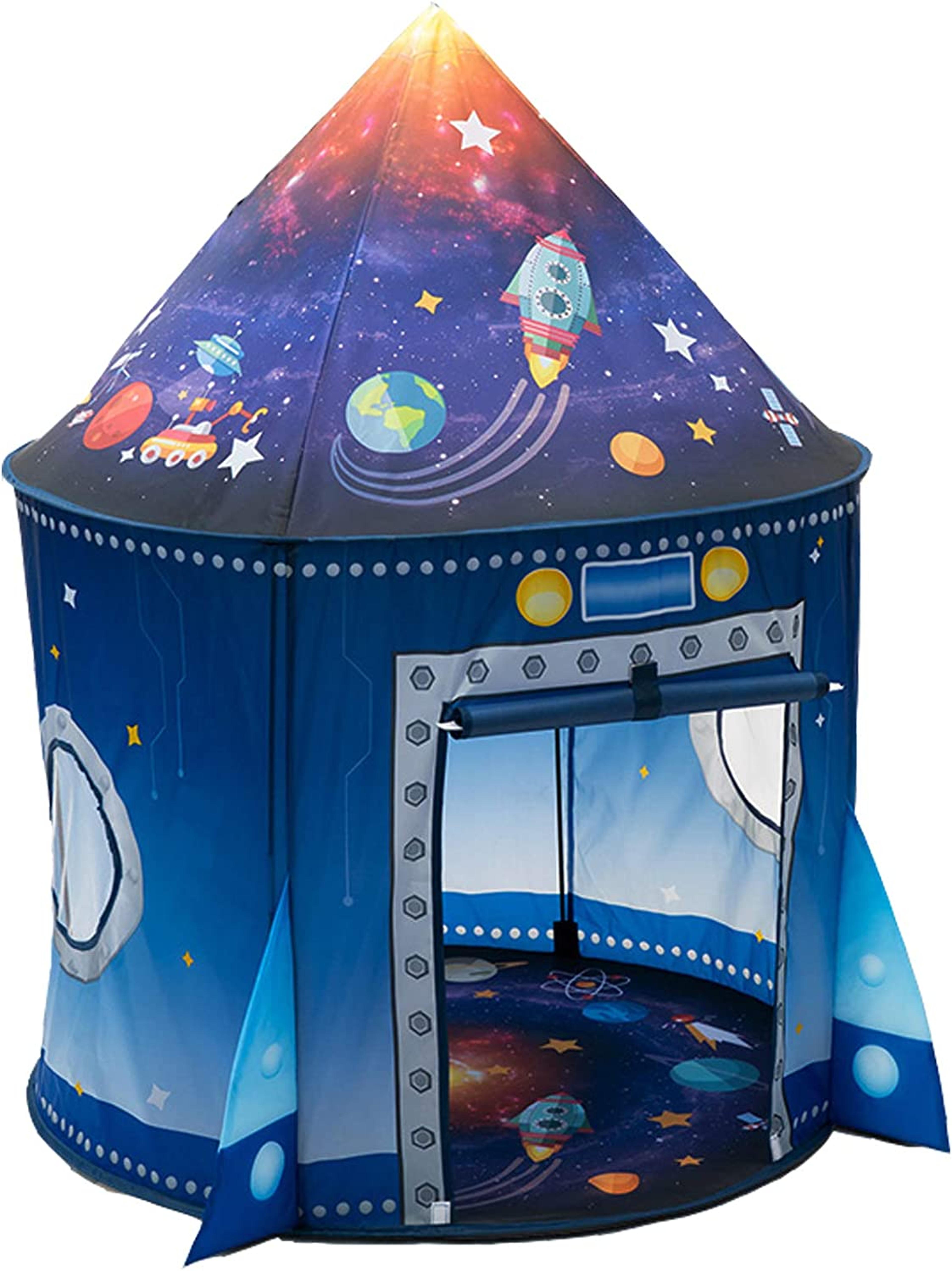 rocket ship kids tent, pop-up playhouse for boys & girls, large indoor & outdoor play tent for children