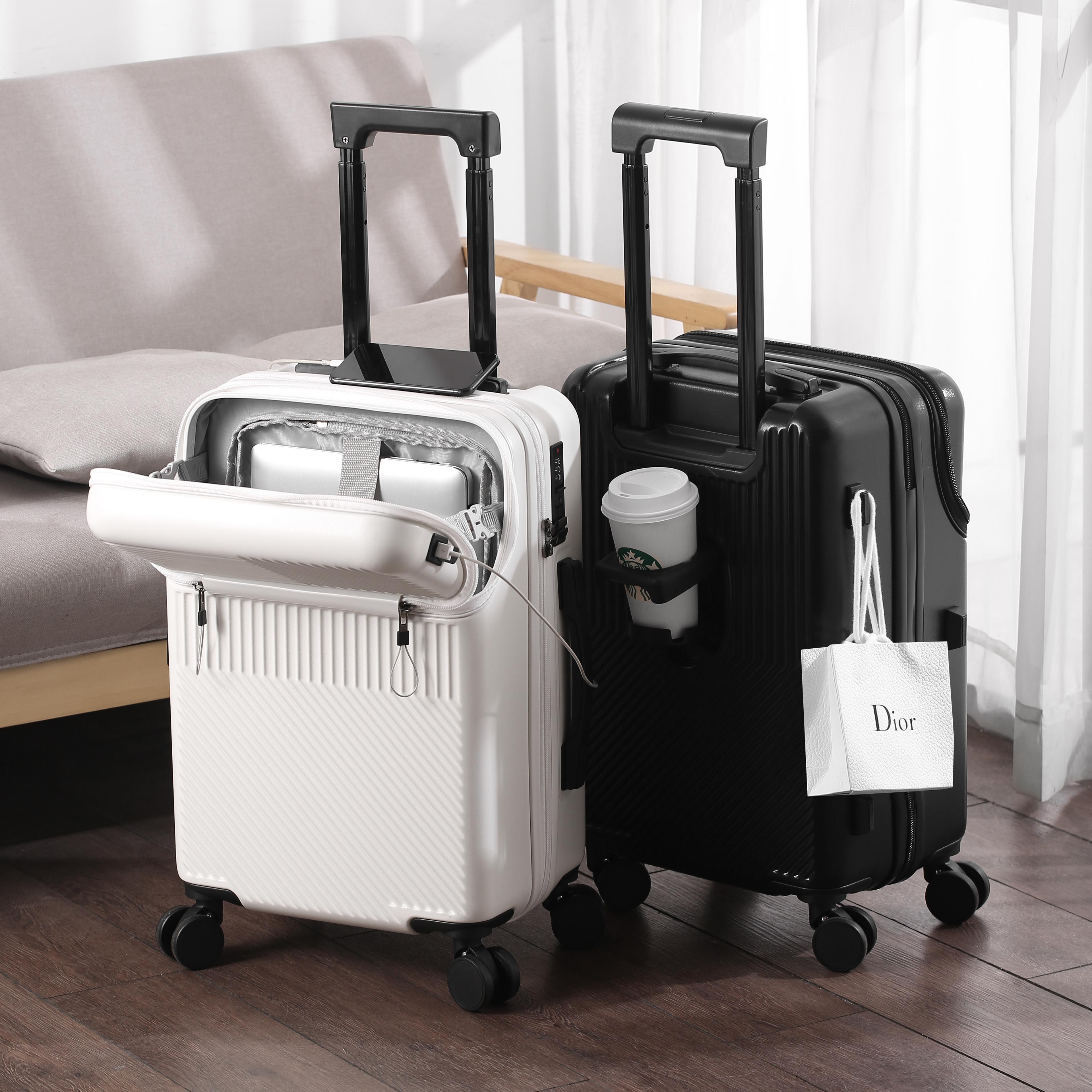 stylish business carry-on luggage with cup holder, compact lightweight suitcase