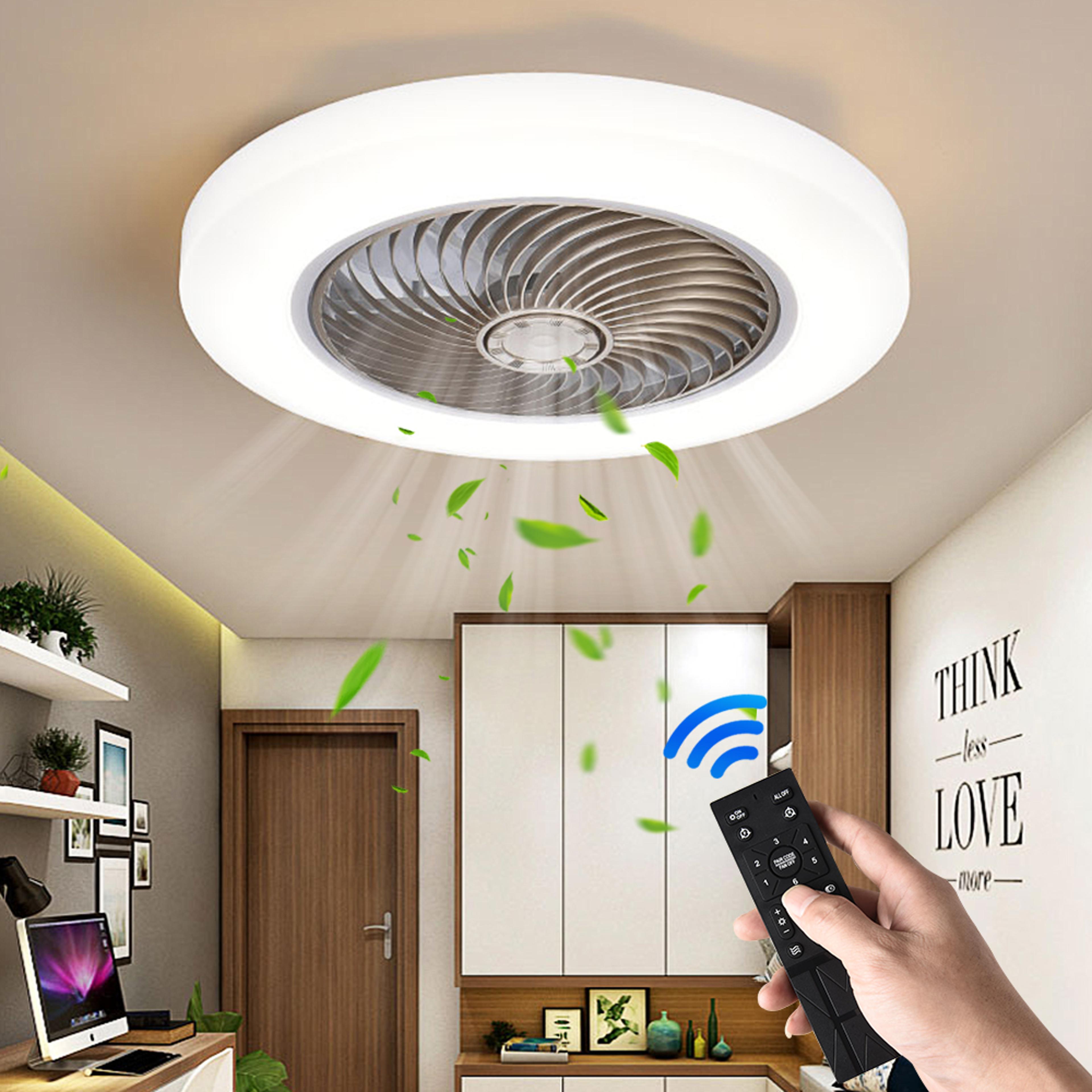 smart ceiling fan with lights, remote control, invisible blades, silent ventilator lamp for bedroom